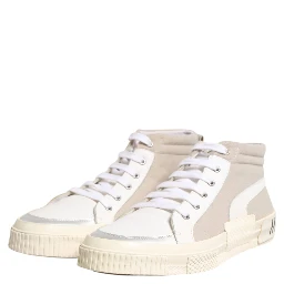 White Beige Lace Up Mid Top Casual Sneakers Shoes