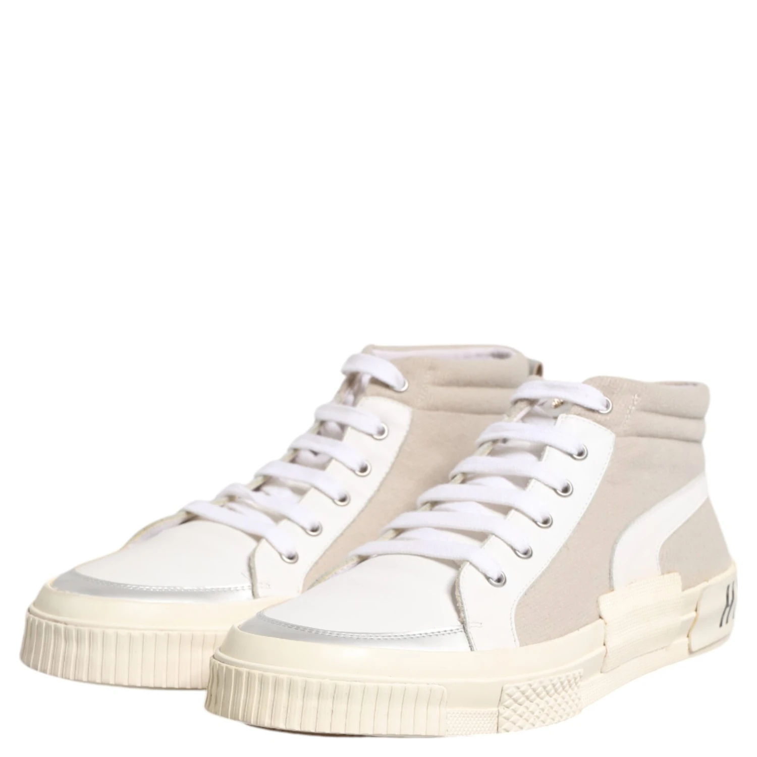 White Beige Lace Up Mid Top Casual Sneakers Shoes