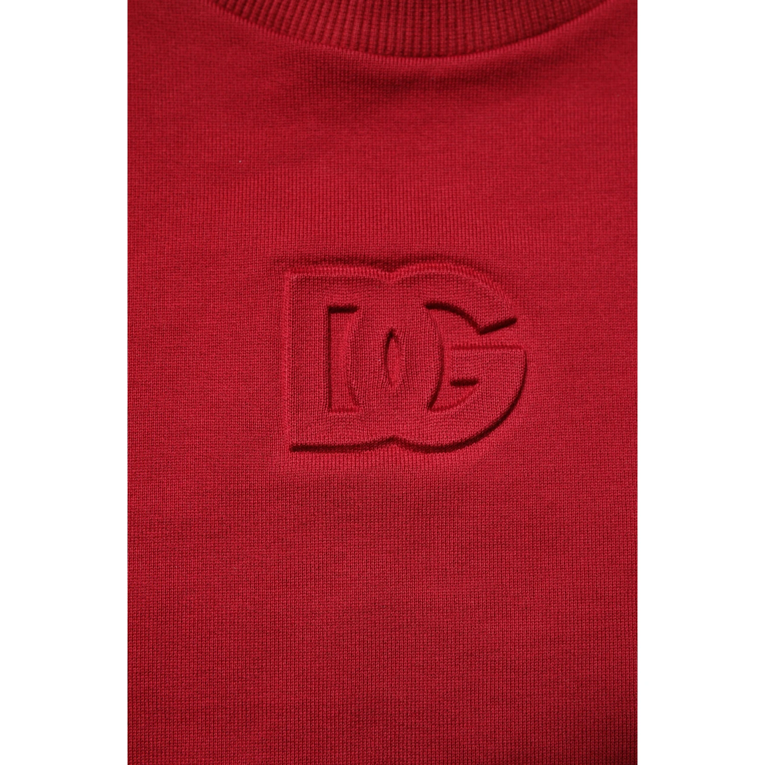 Red Embossed Logo Cotton Crew Neck Sweater