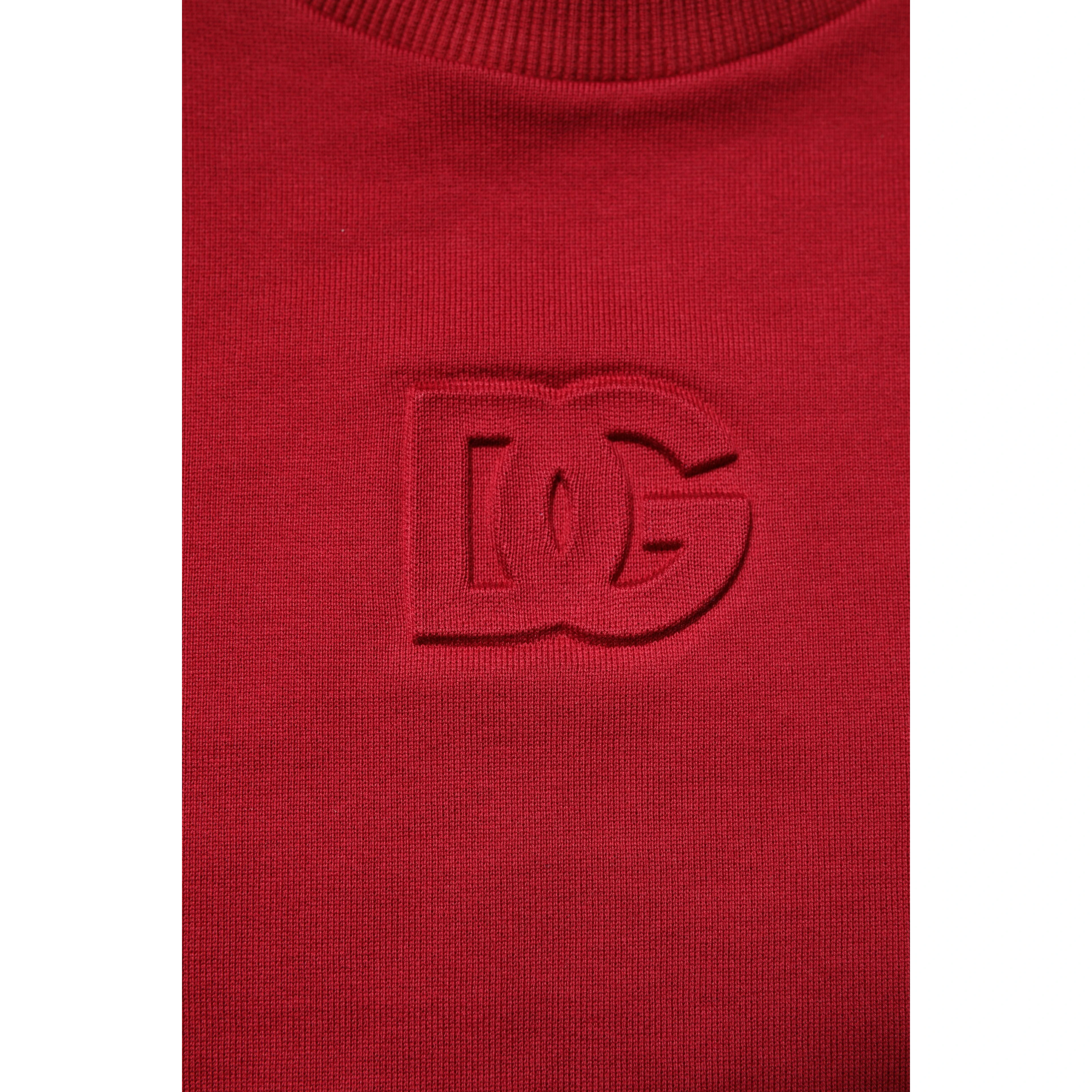 Red Embossed Logo Cotton Crew Neck Sweater