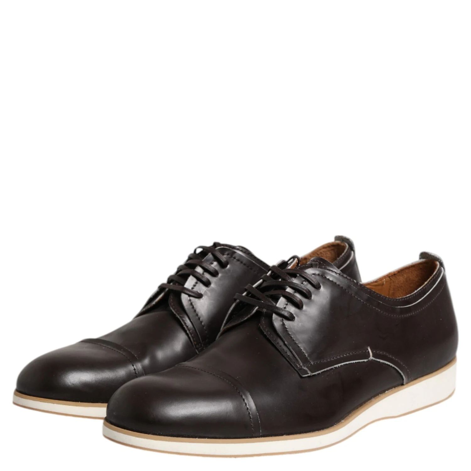 Dark Brown Leather Derby Lace Up Dress Formal Shoes