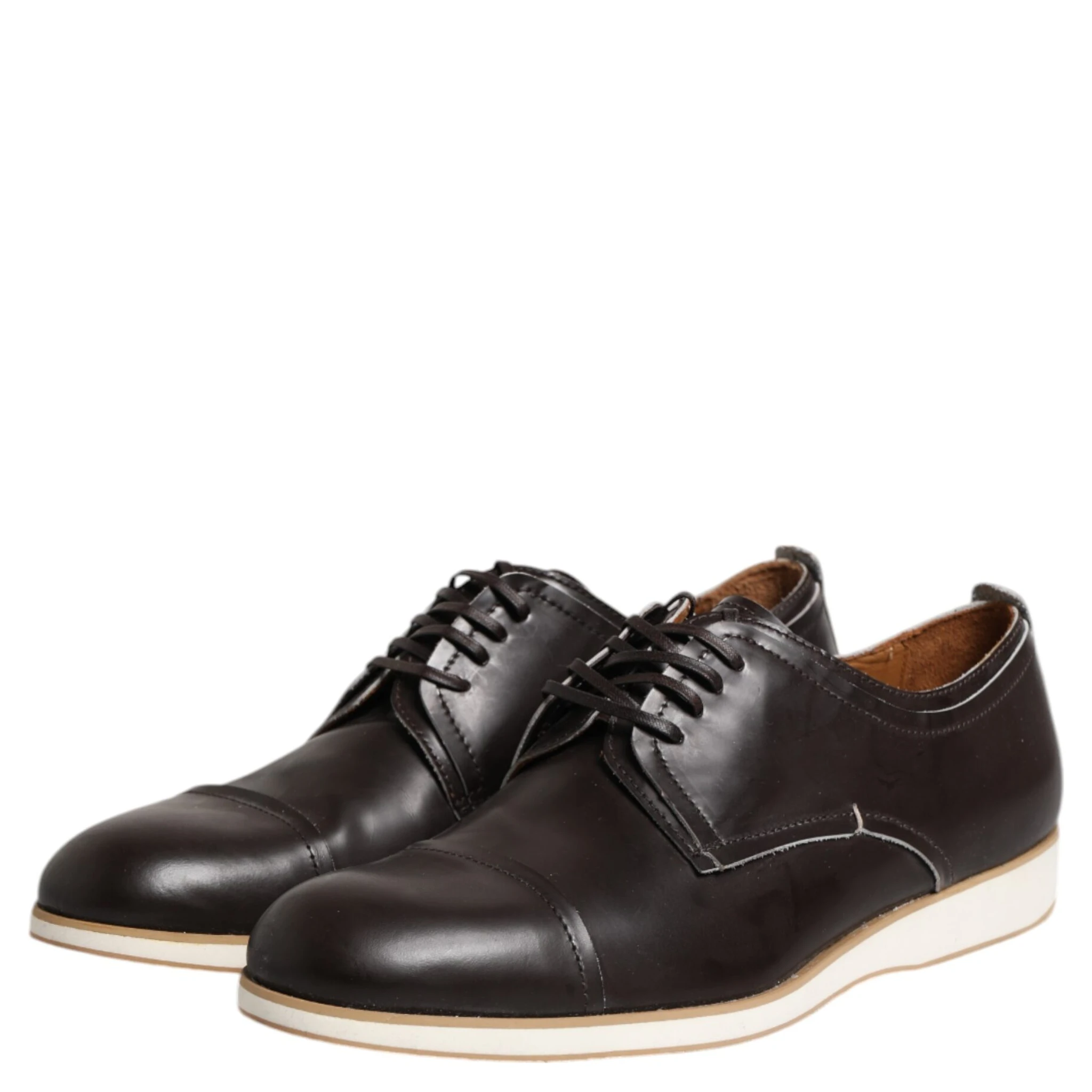 Dark Brown Leather Derby Lace Up Dress Formal Shoes
