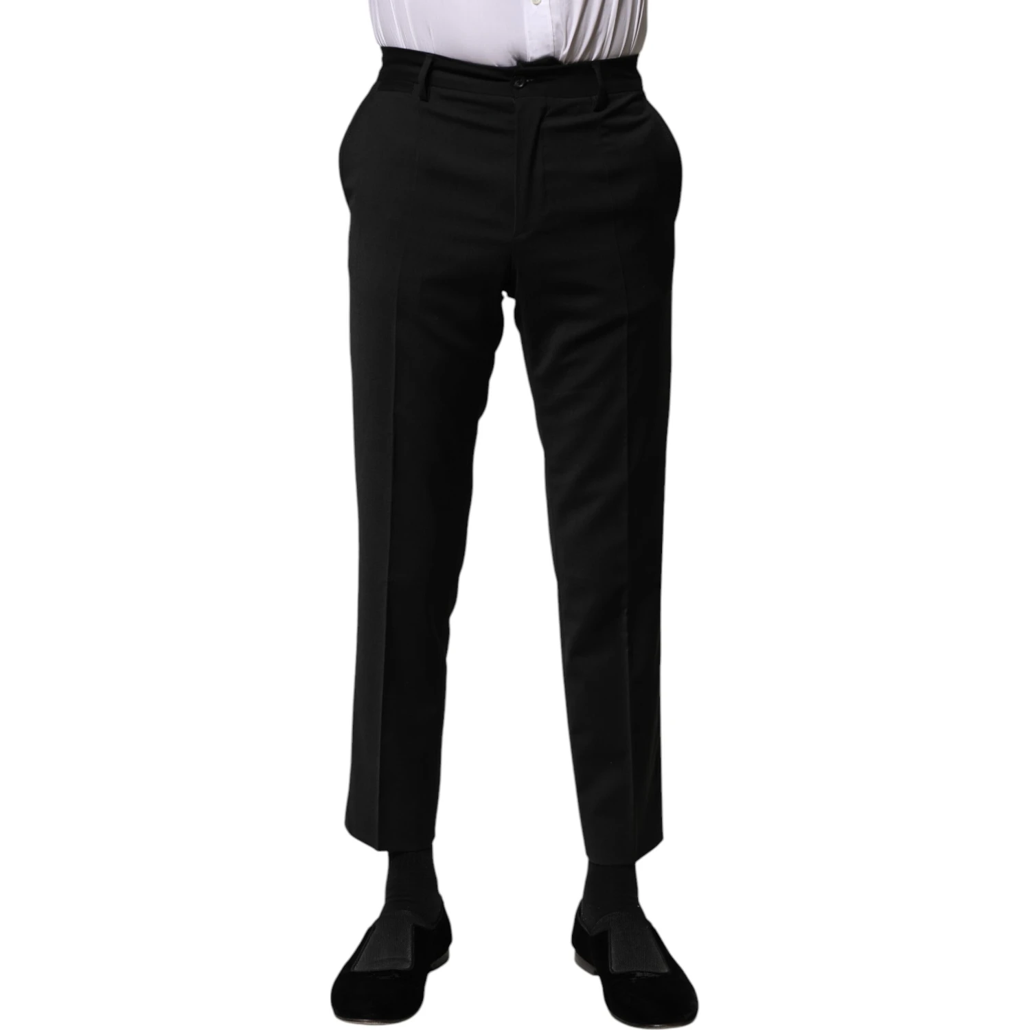 Black Wool Formal Men Cropped Pants