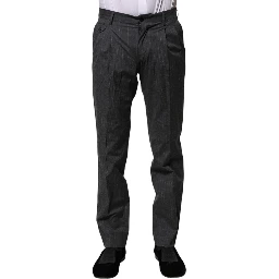 Gray Striped Cotton Formal Pants