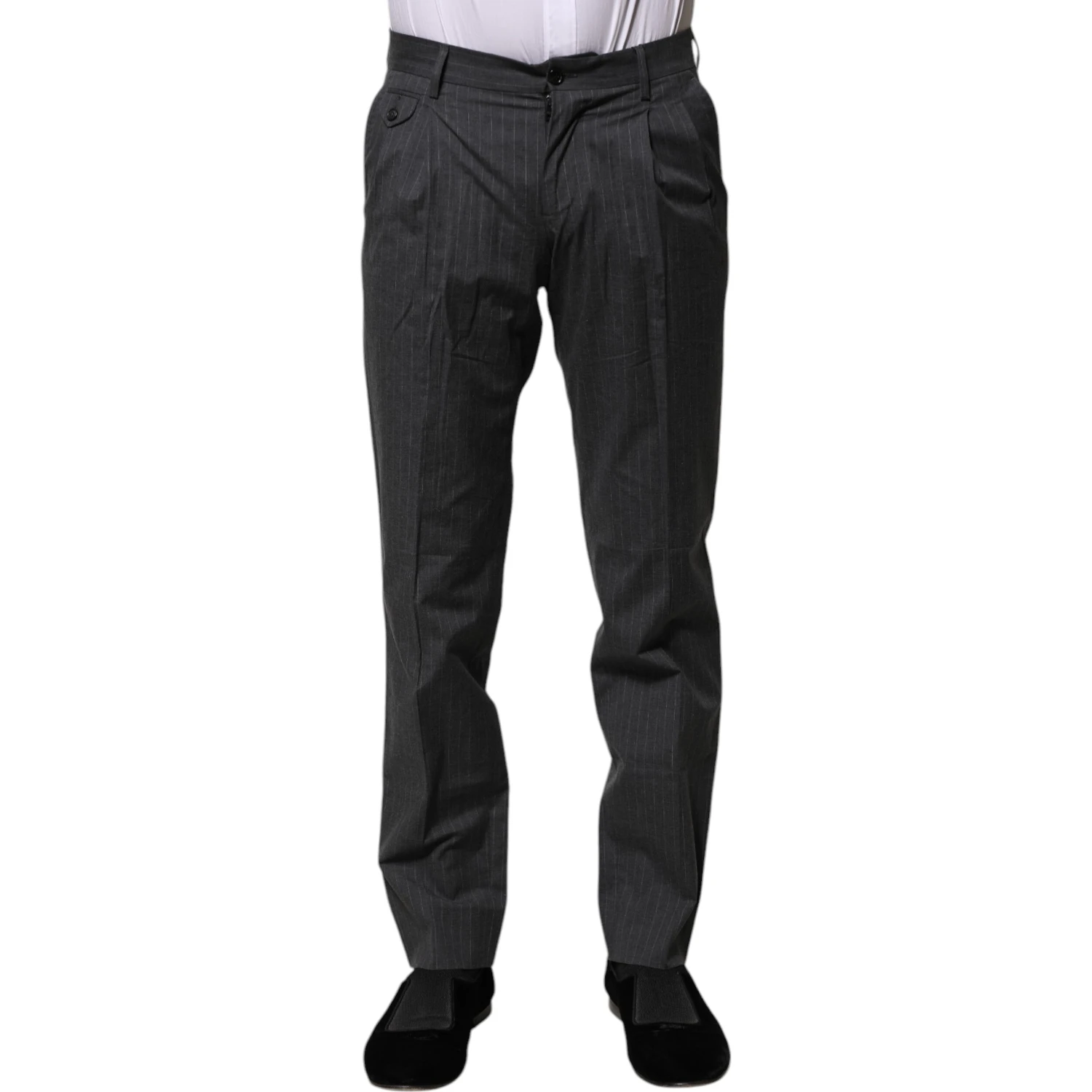 Gray Striped Cotton Formal Pants