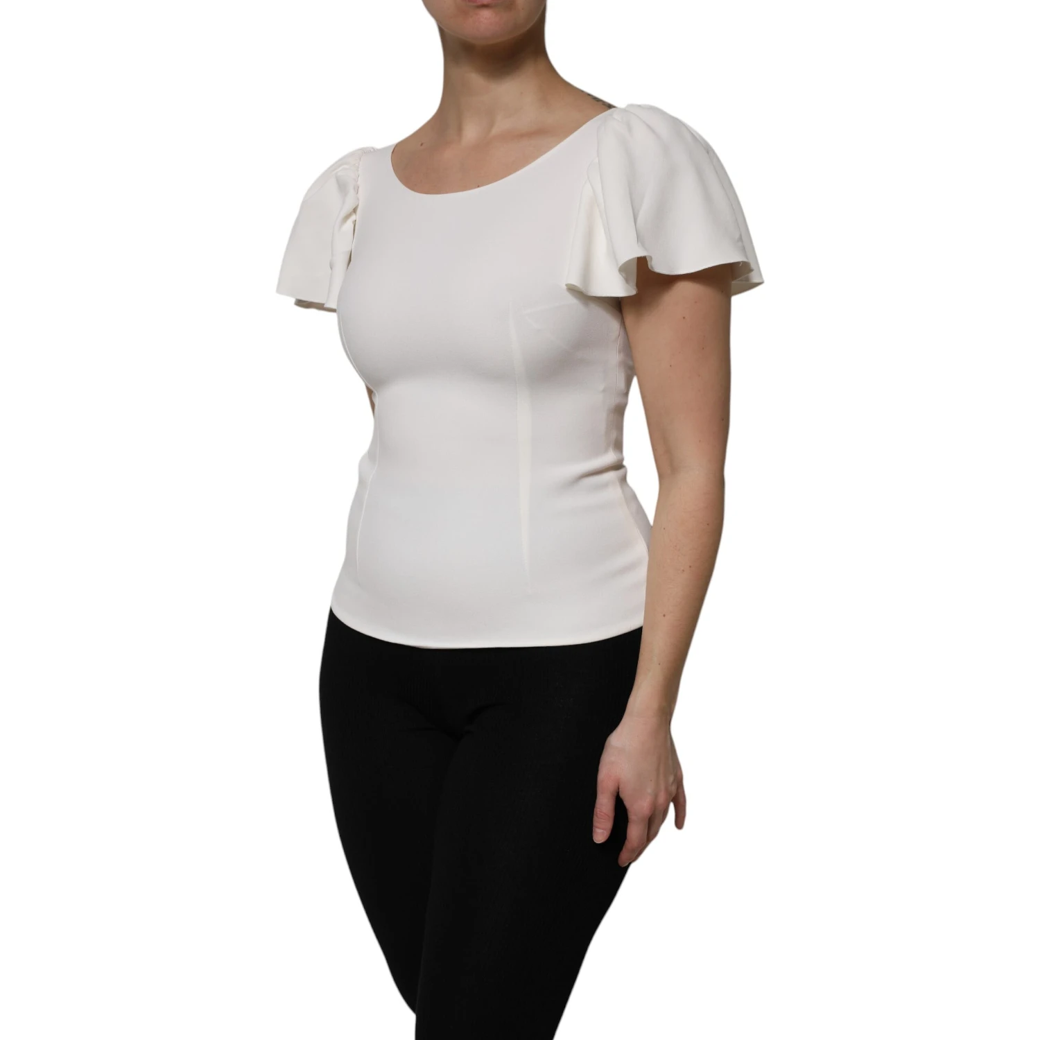 White Viscose Round Neck Short Sleeves Top