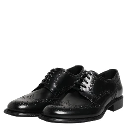 Black Leather Derby Wingtip Formal Shoes