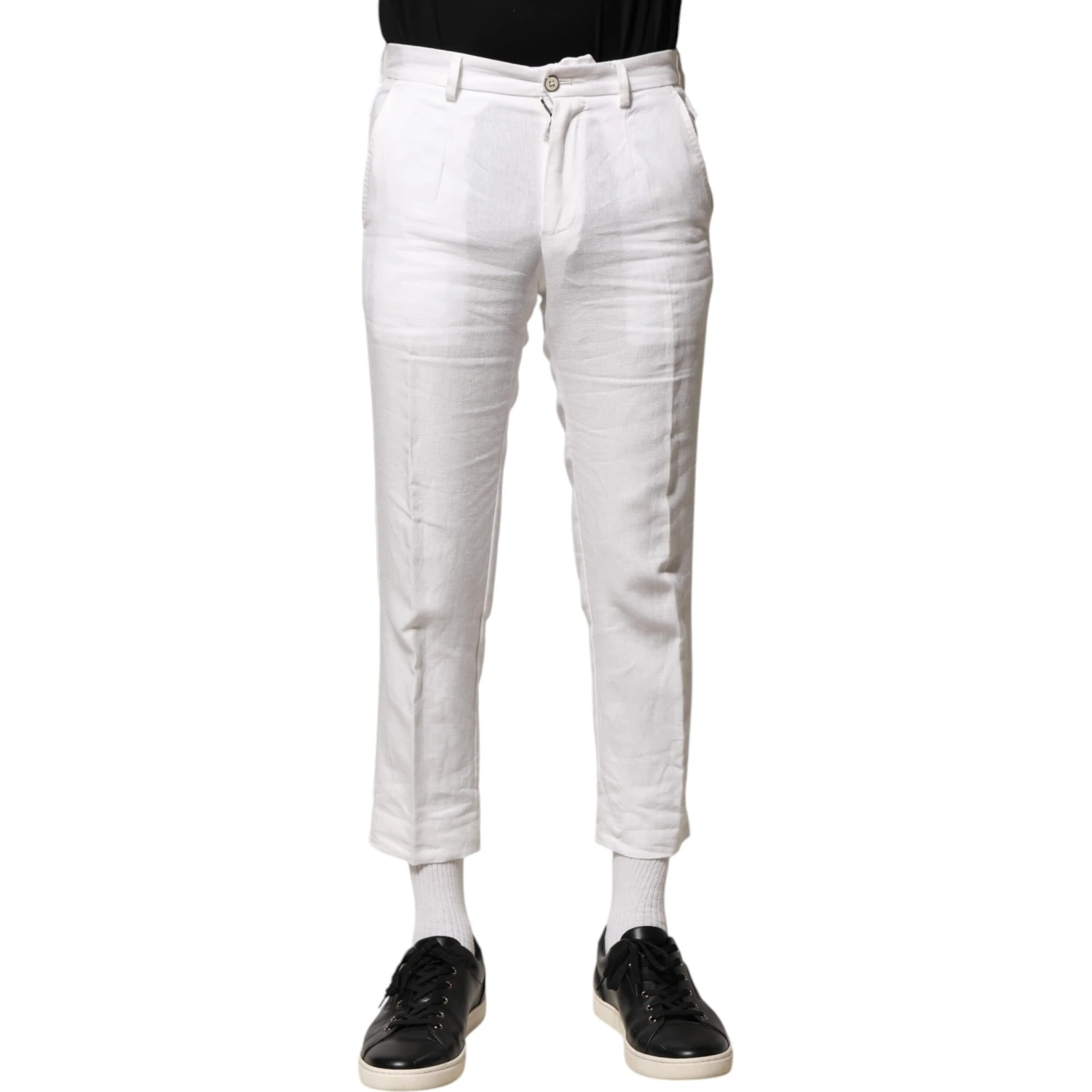 White Linen Mid Waist Cropped Pants