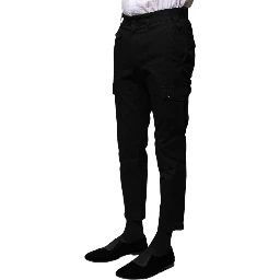Black Cotton Formal Men Cropped Pants
