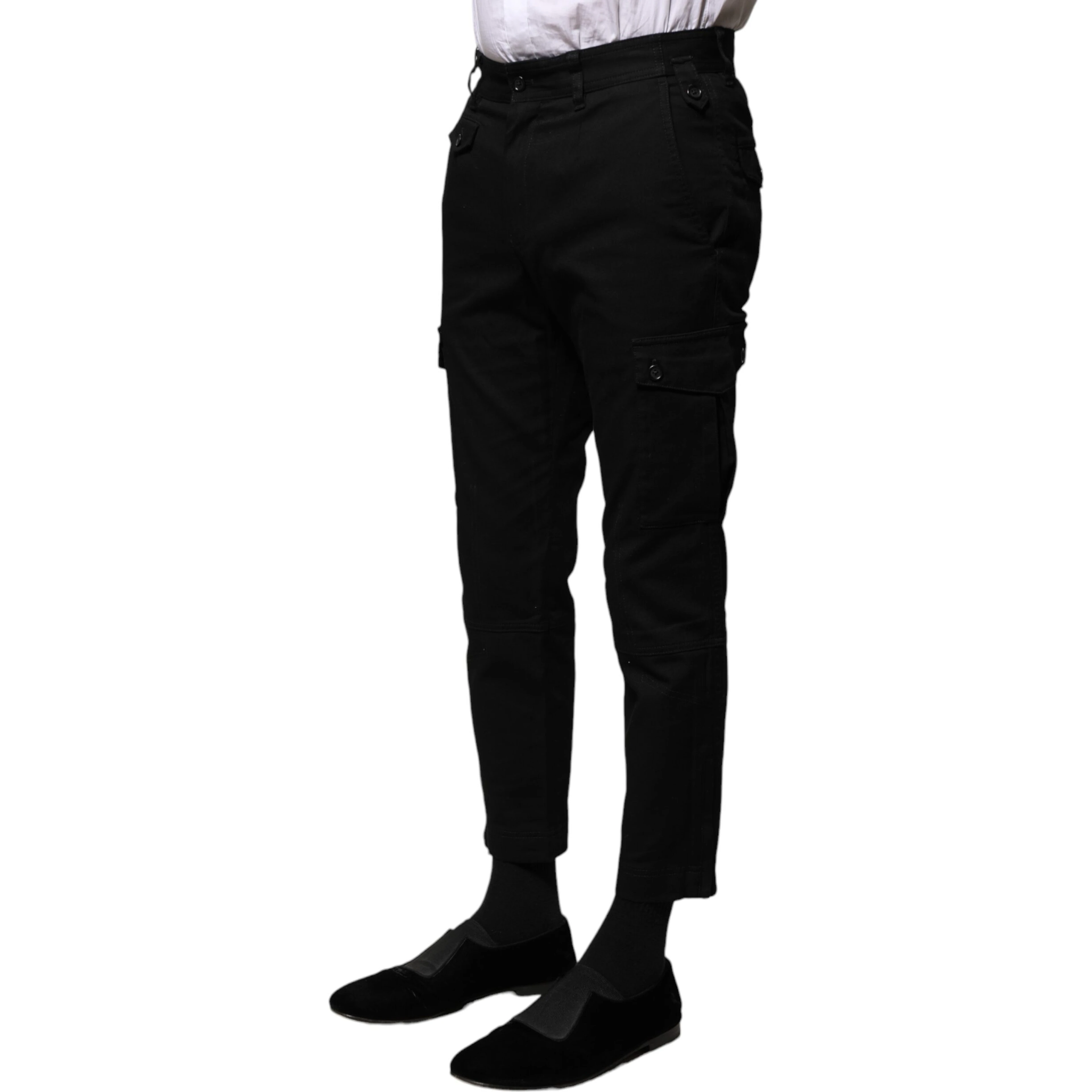 Black Cotton Formal Men Cropped Pants
