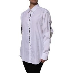 White Rhinestone Embellish Long Sleeves Top