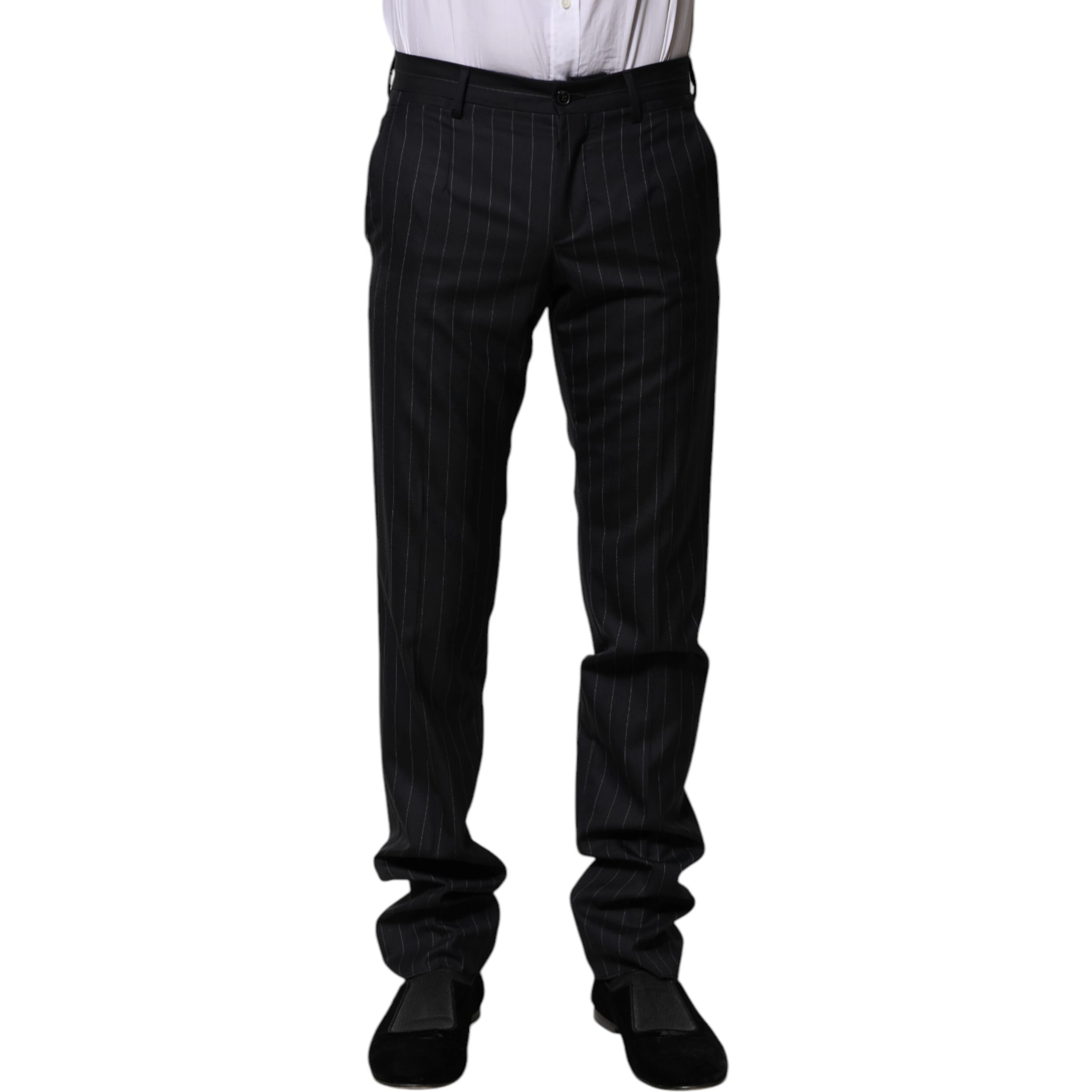 Black Wool Striped Formal Pants