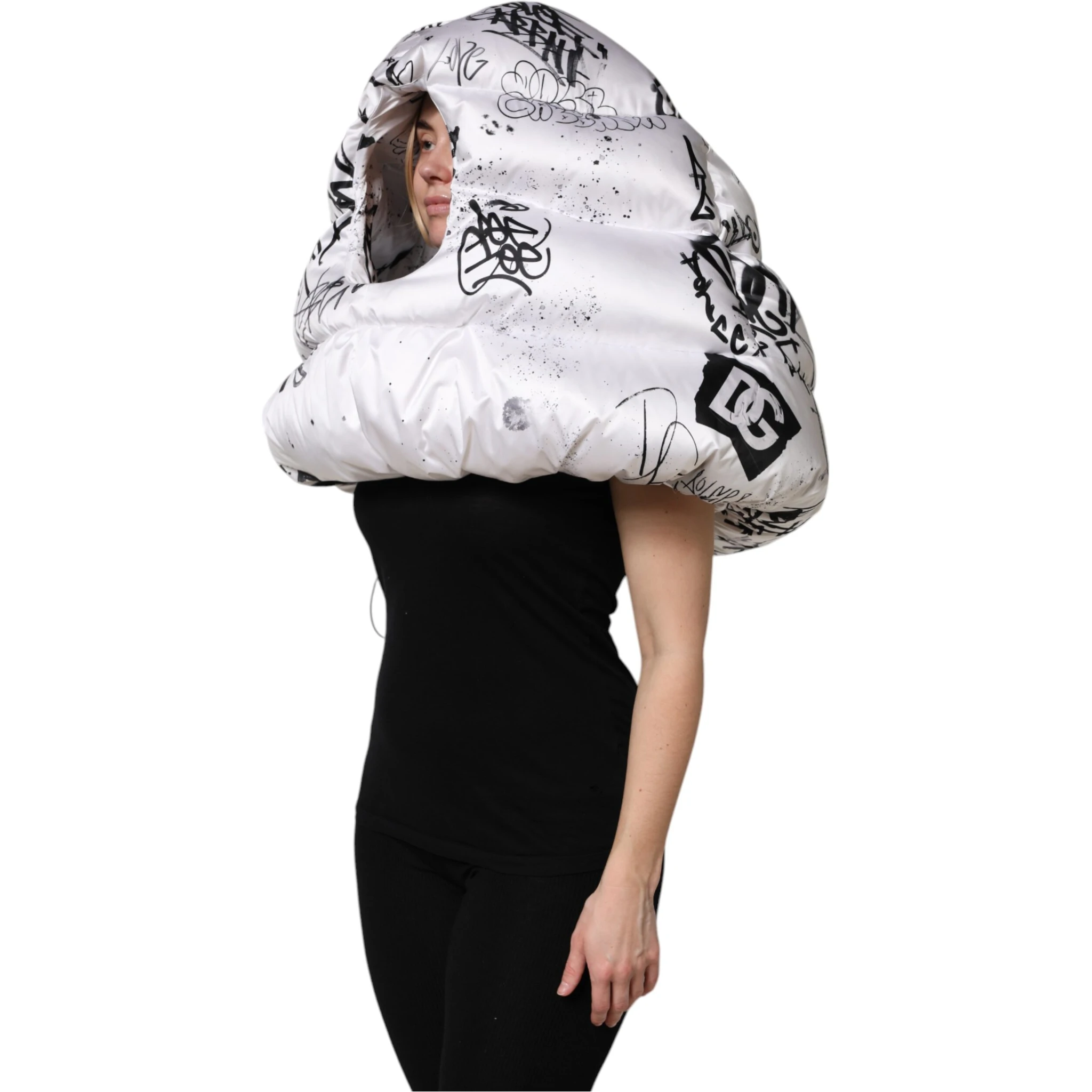 White Polyester Printed Hood Quilted Hat