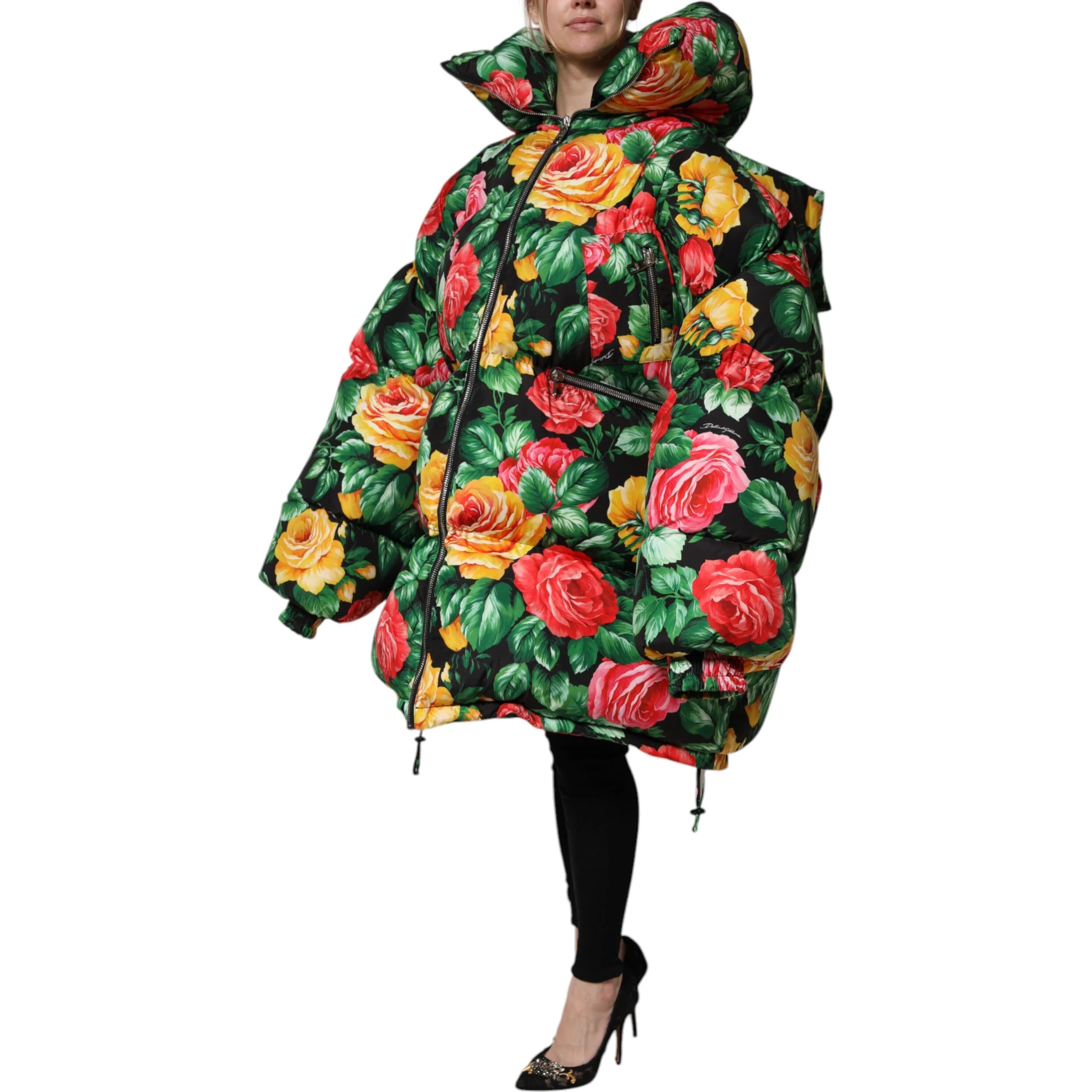 Multicolor Floral Puffer Hooded Jacket