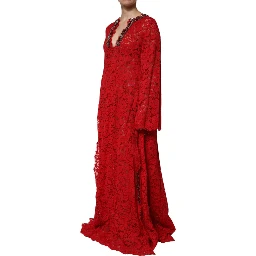 Red Floral Lace Rhinestone Embellished Dress
