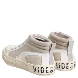 White Beige Lace Up Mid Top Casual Sneakers Shoes
