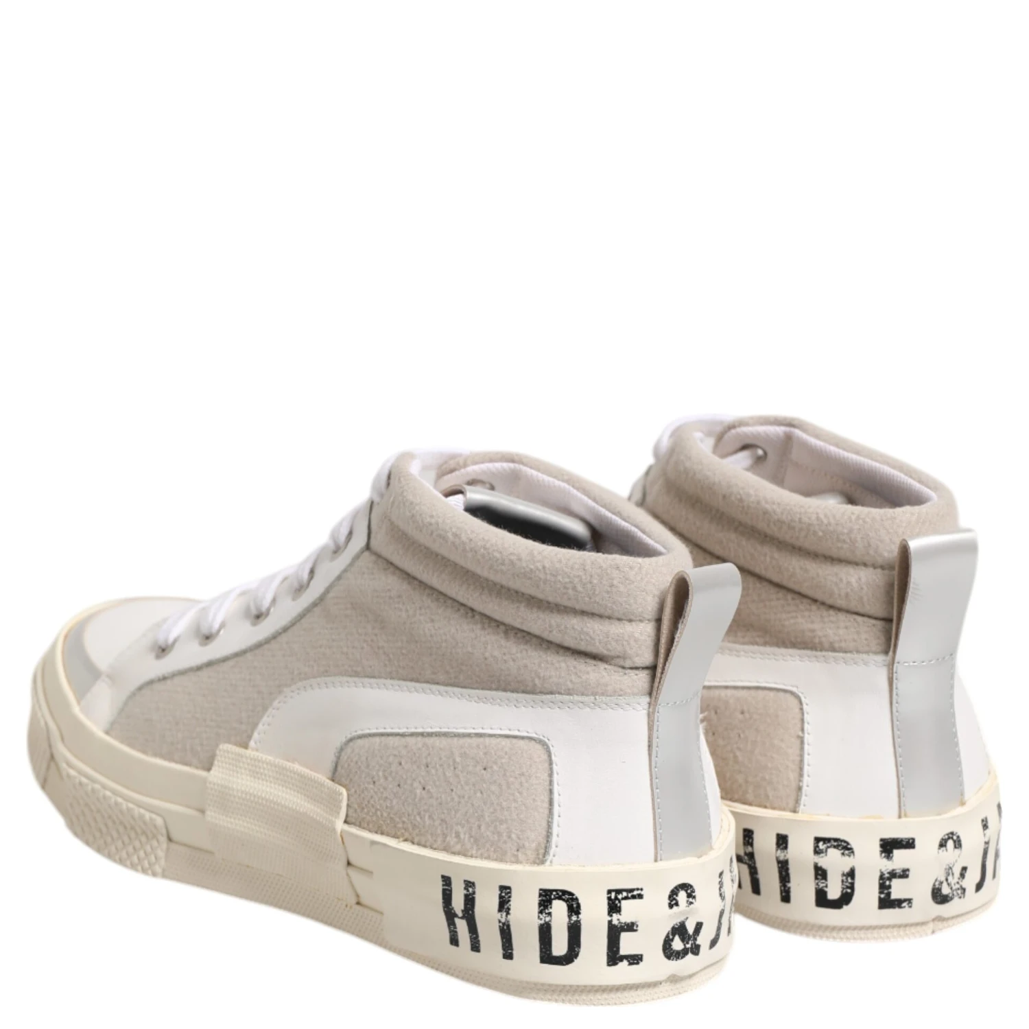 White Beige Lace Up Mid Top Casual Sneakers Shoes