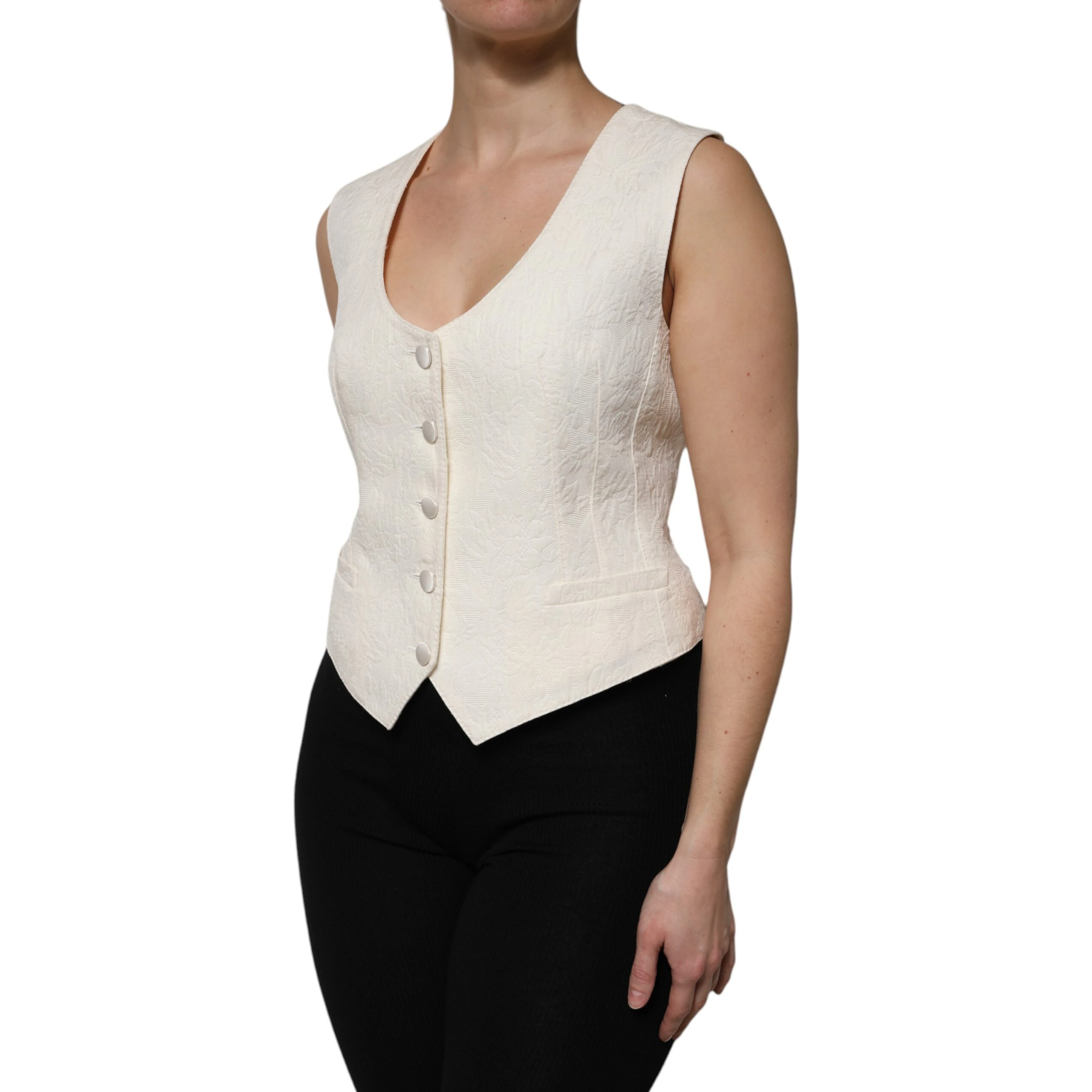 Ivory Cotton Button Down Sleeveless Vest Top