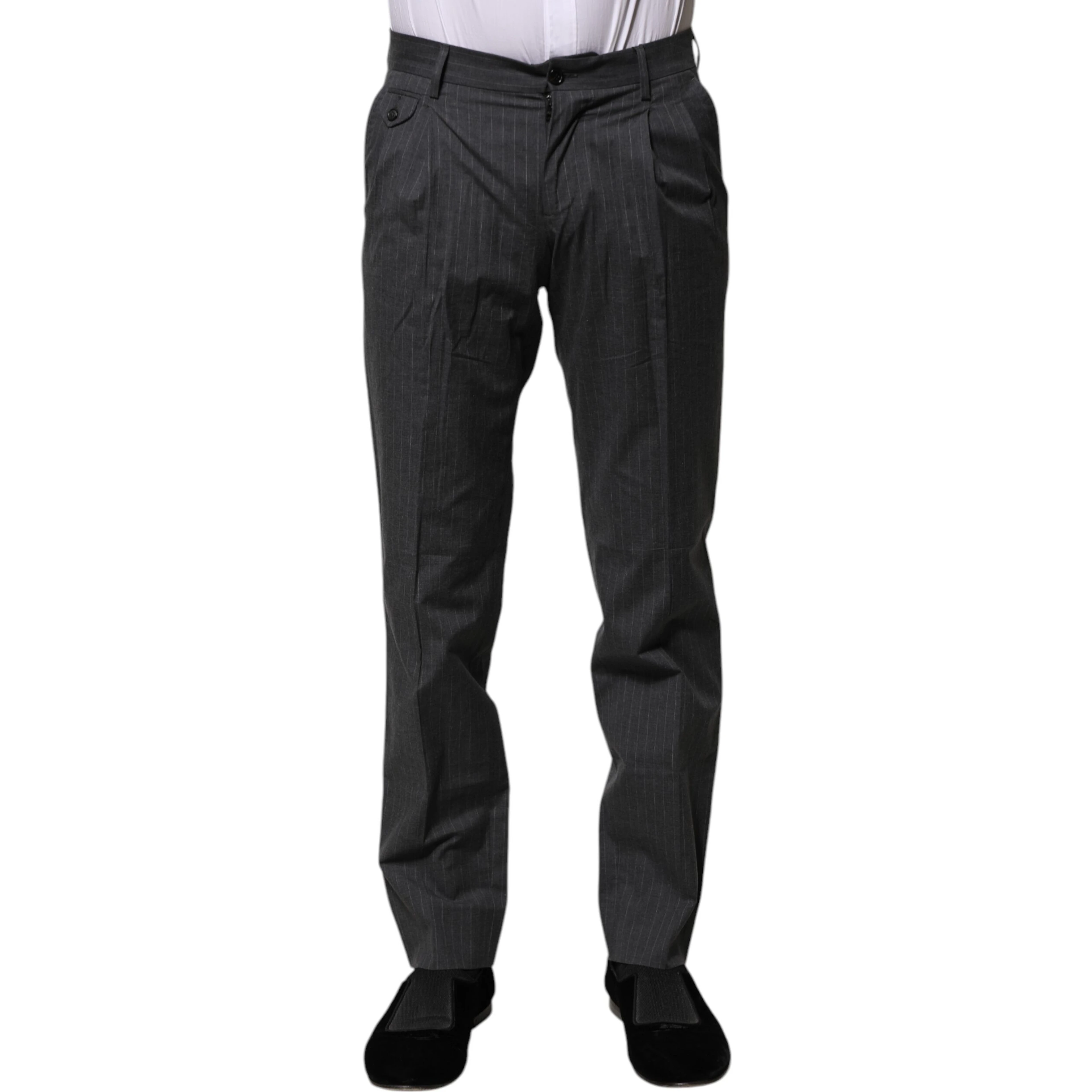 Gray Striped Cotton Formal Pants