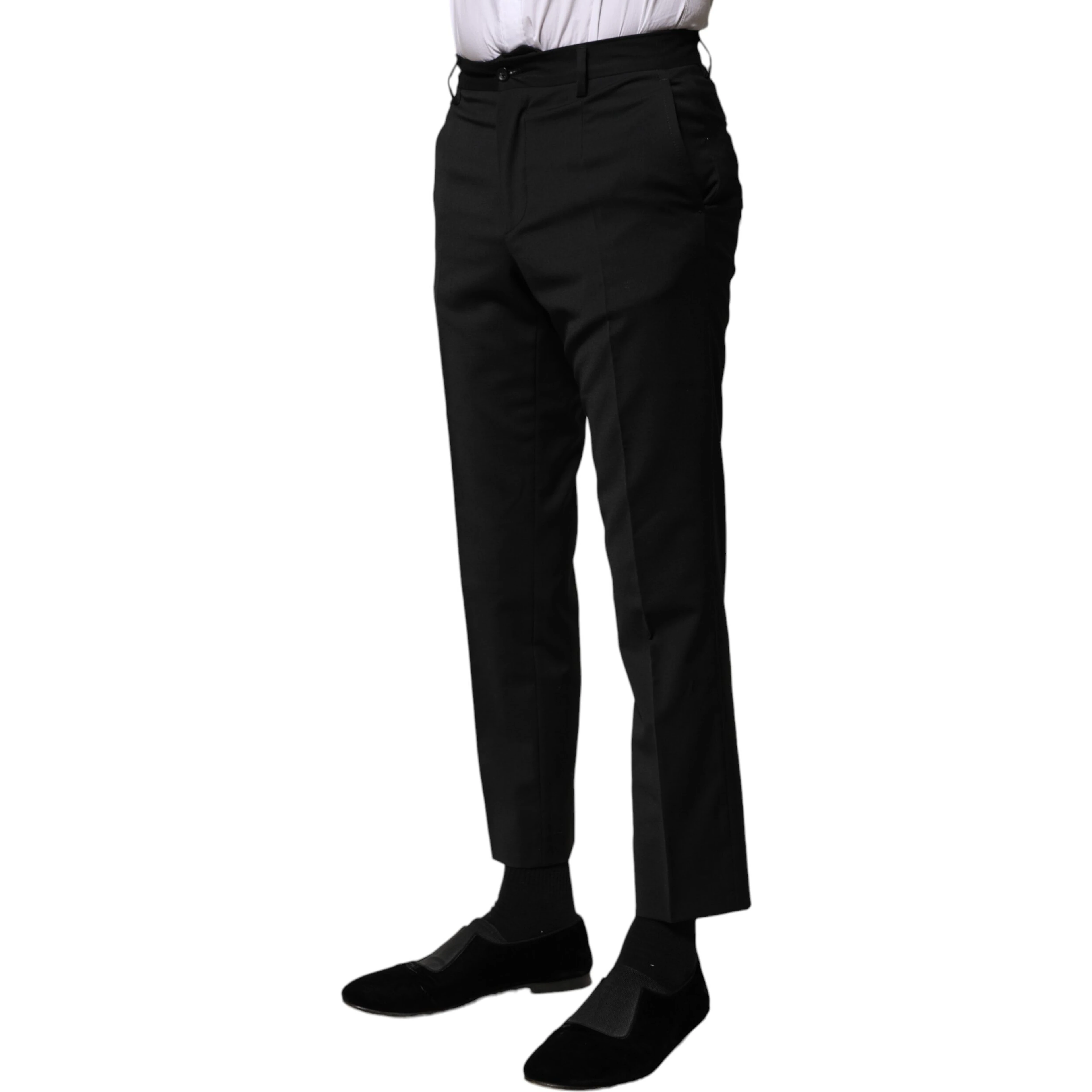 Black Wool Formal Men Cropped Pants