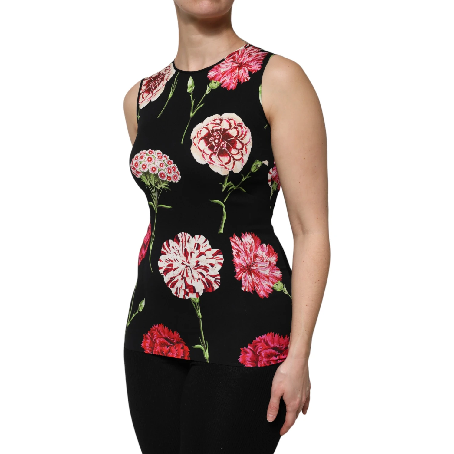Black Floral Print Sleeveless Tank Blouse Top