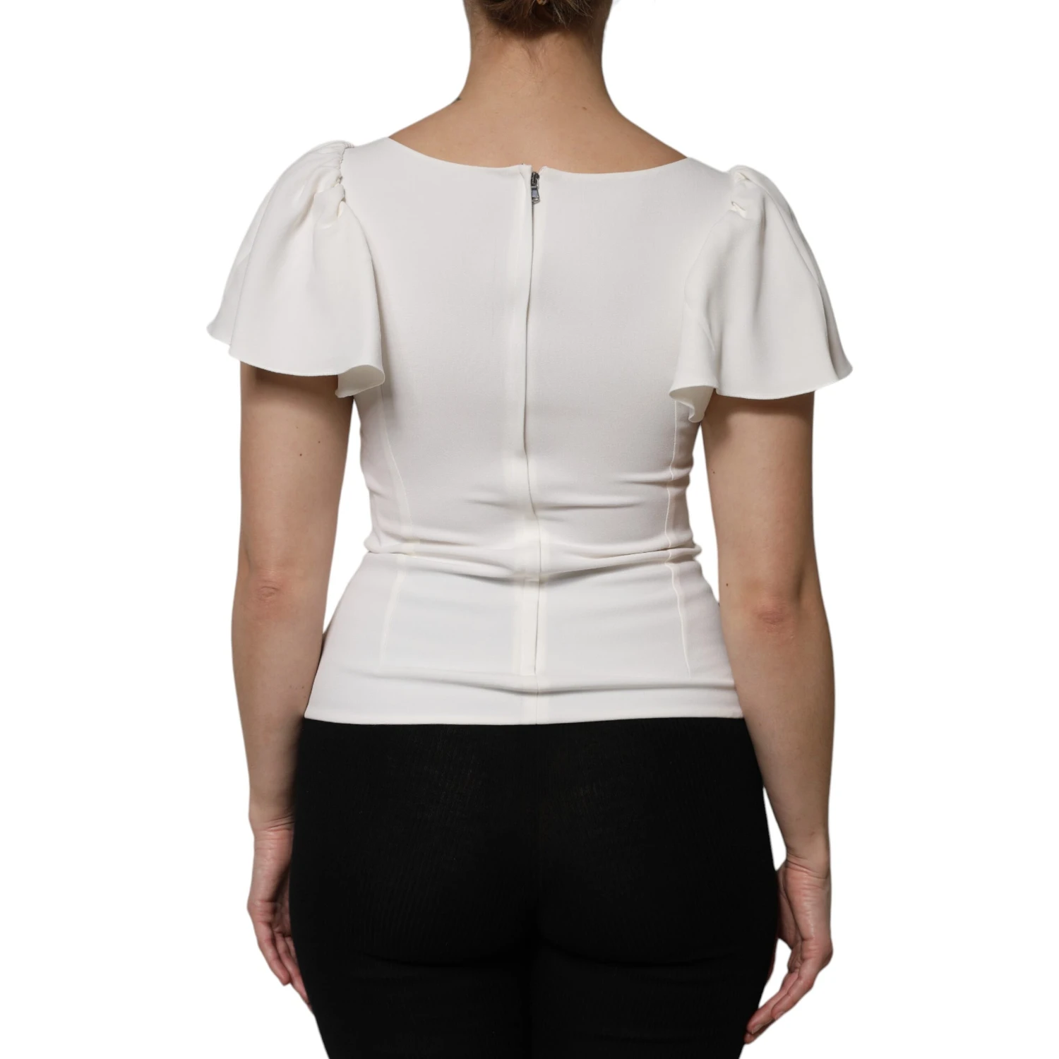 White Viscose Round Neck Short Sleeves Top