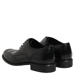 Black Leather Derby Wingtip Formal Shoes