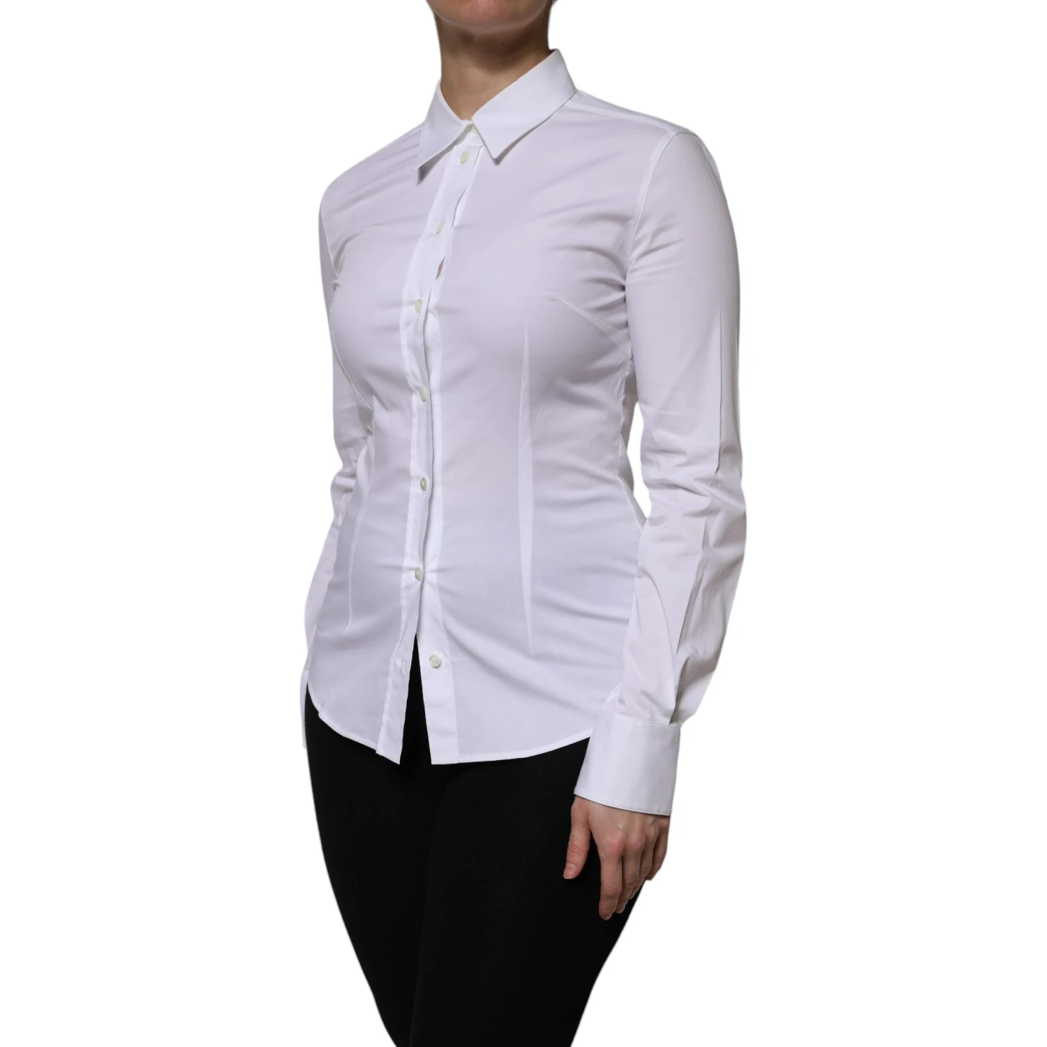 White Cotton Collared Long Sleeves Blouse Top