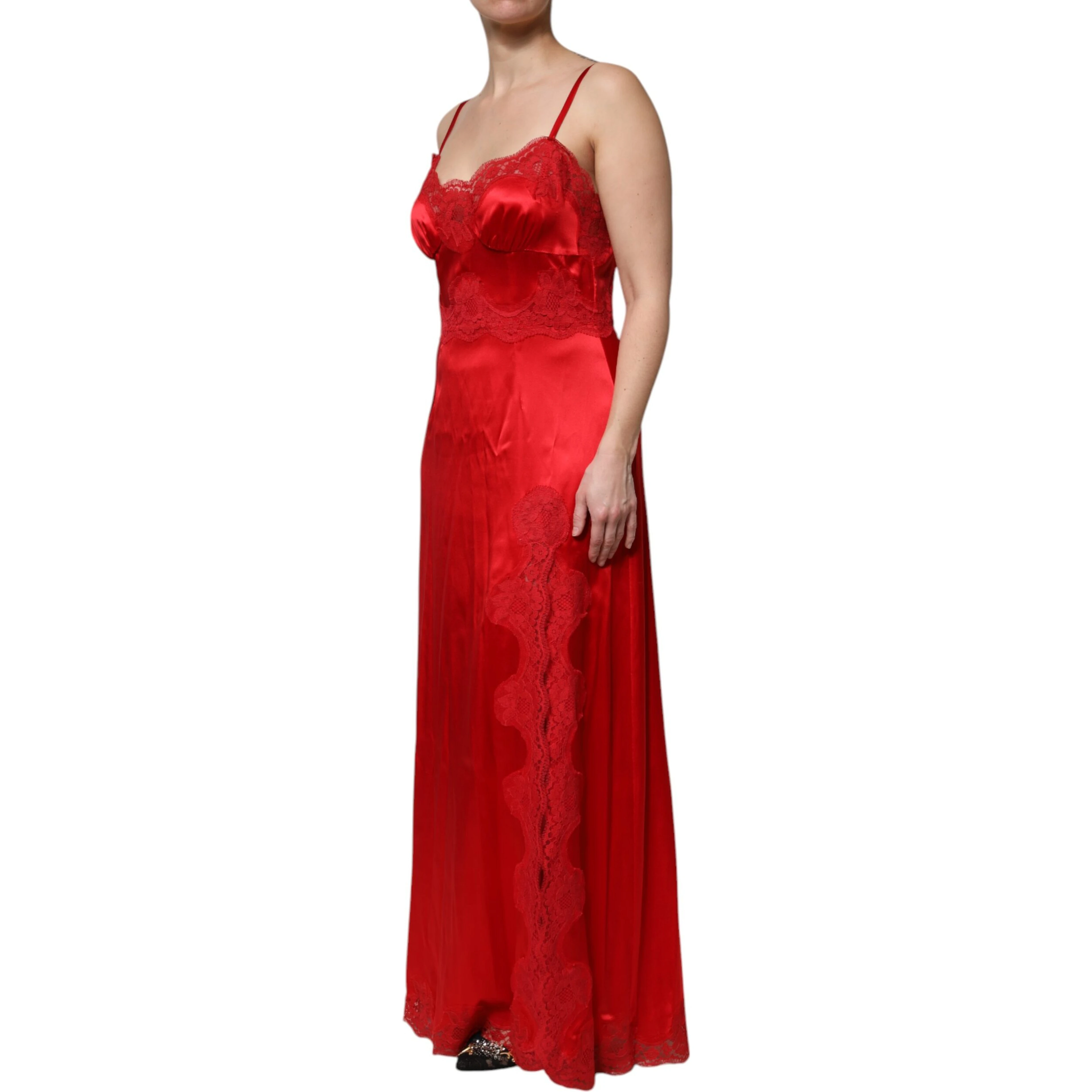 Red Silk Sleeveless Maxi Long Dress