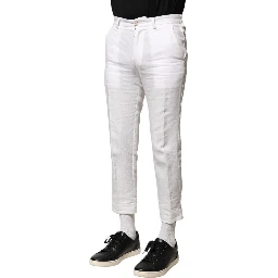 White Linen Mid Waist Cropped Pants