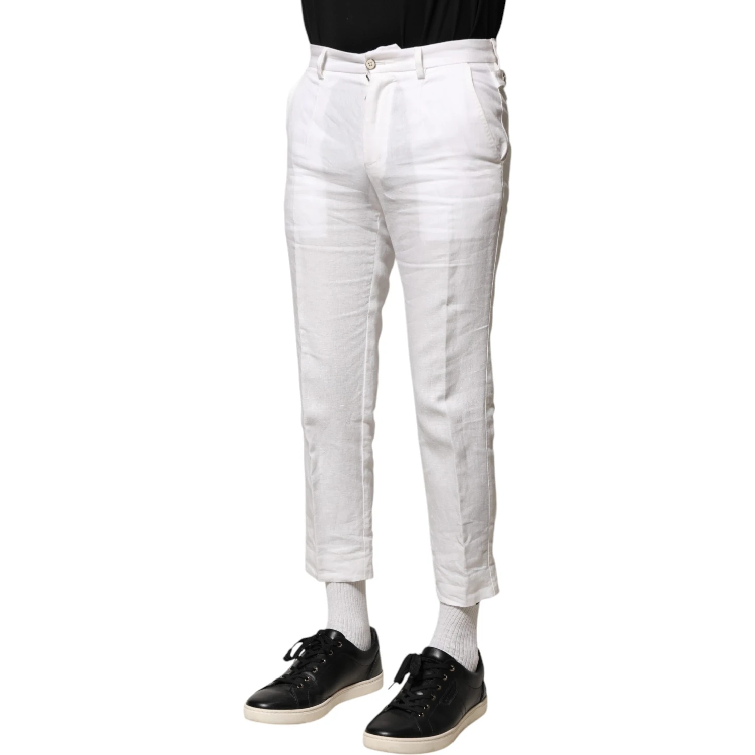 White Linen Mid Waist Cropped Pants