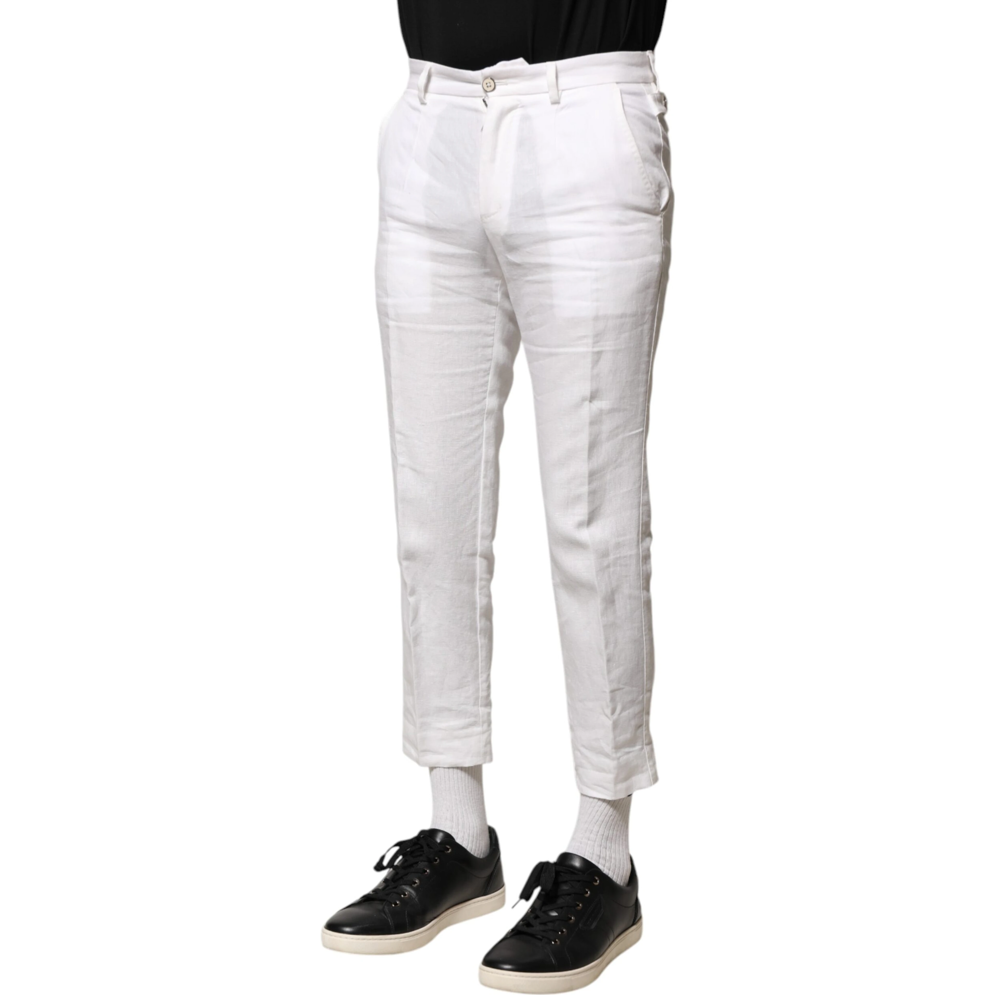 White Linen Mid Waist Cropped Pants