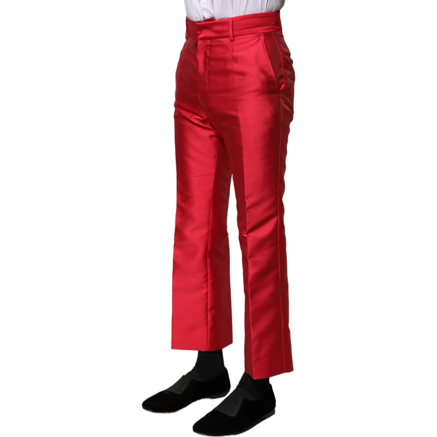 Red Polyester Cropped Dress Pants