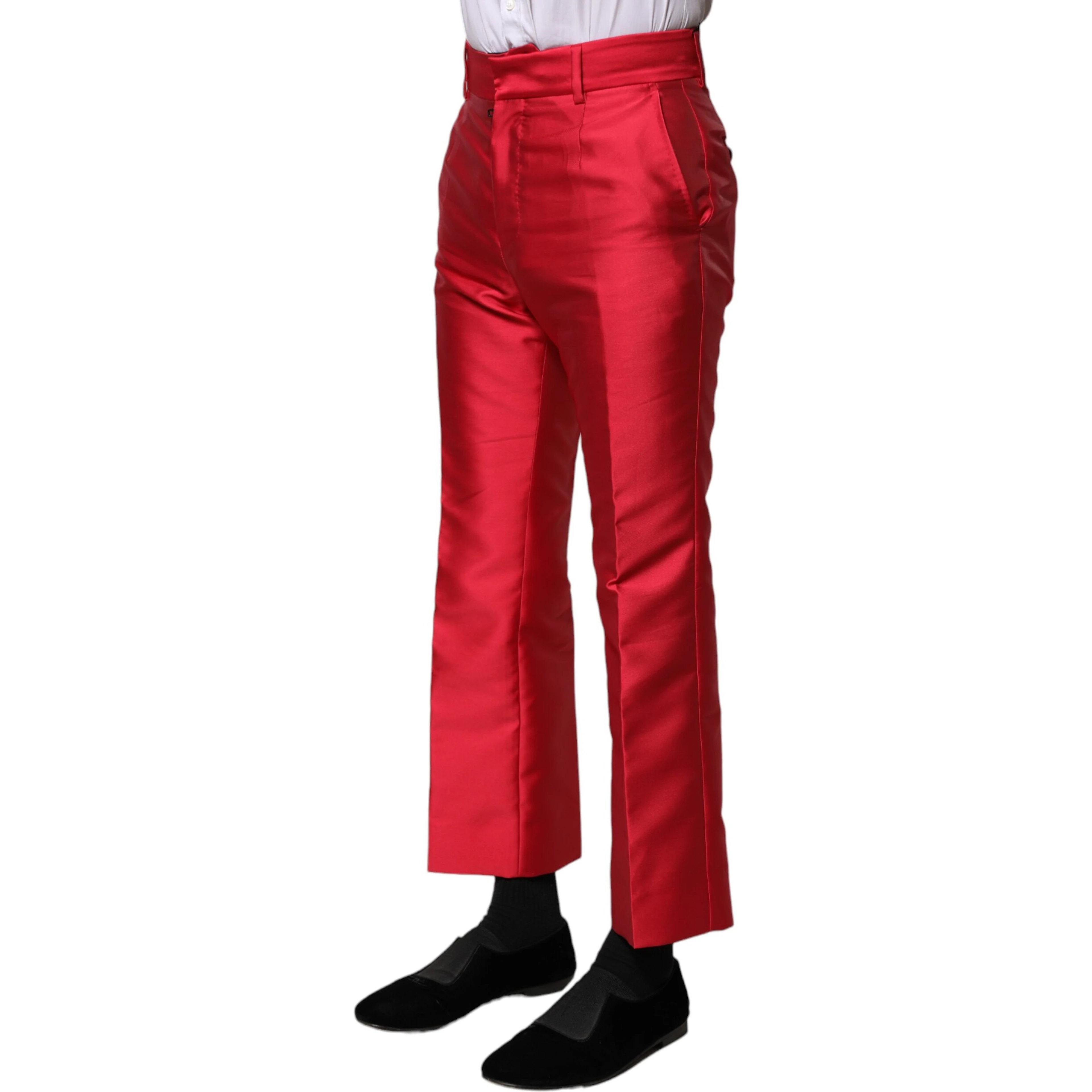 Red Polyester Cropped Dress Pants