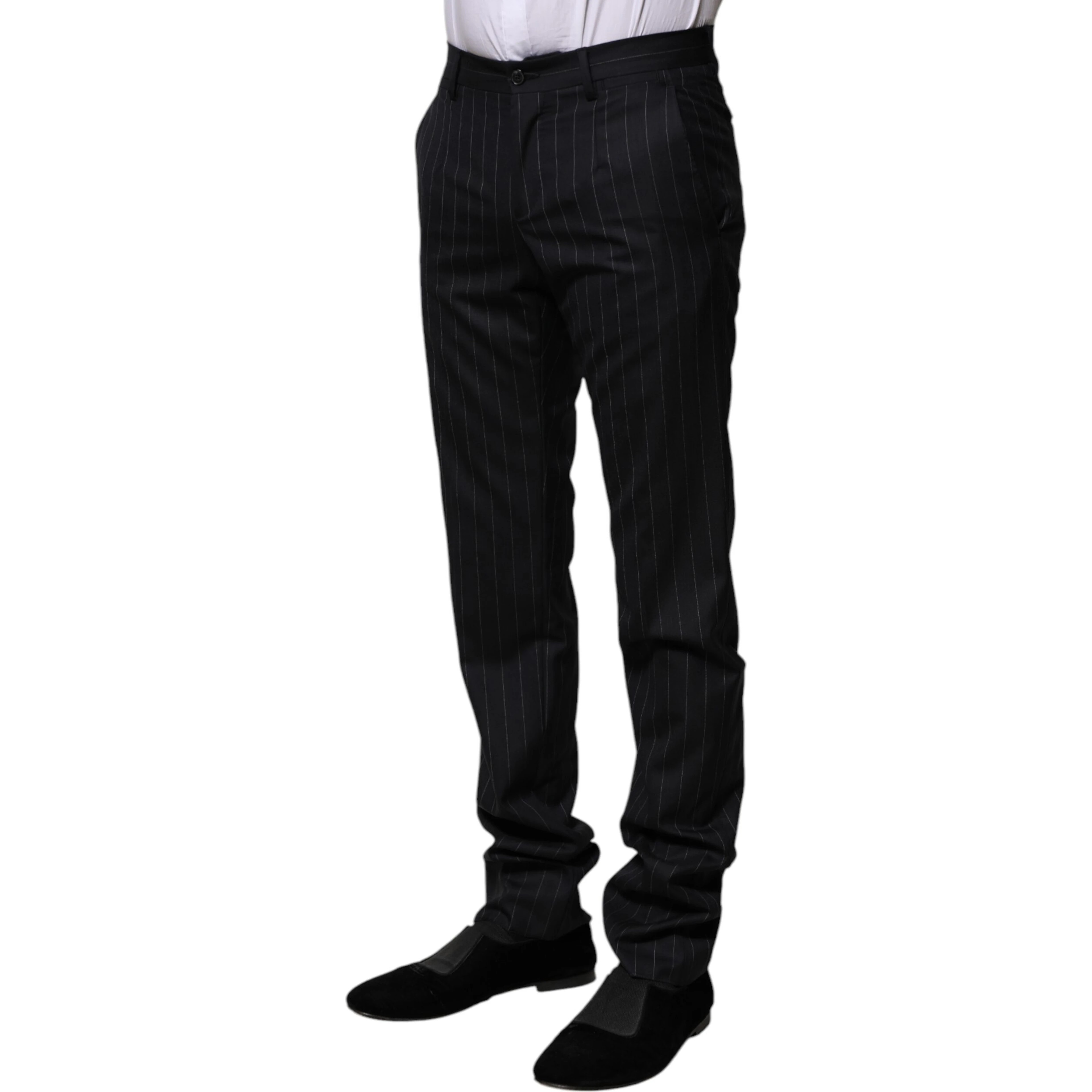 Black Wool Striped Formal Pants