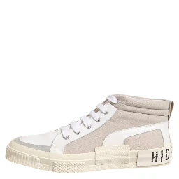 White Beige Lace Up Mid Top Casual Sneakers Shoes