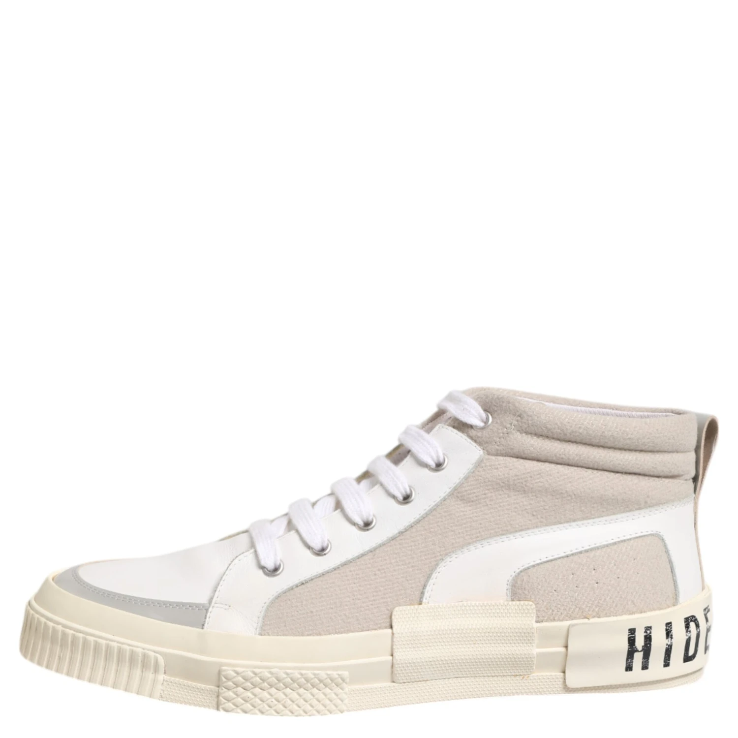 White Beige Lace Up Mid Top Casual Sneakers Shoes