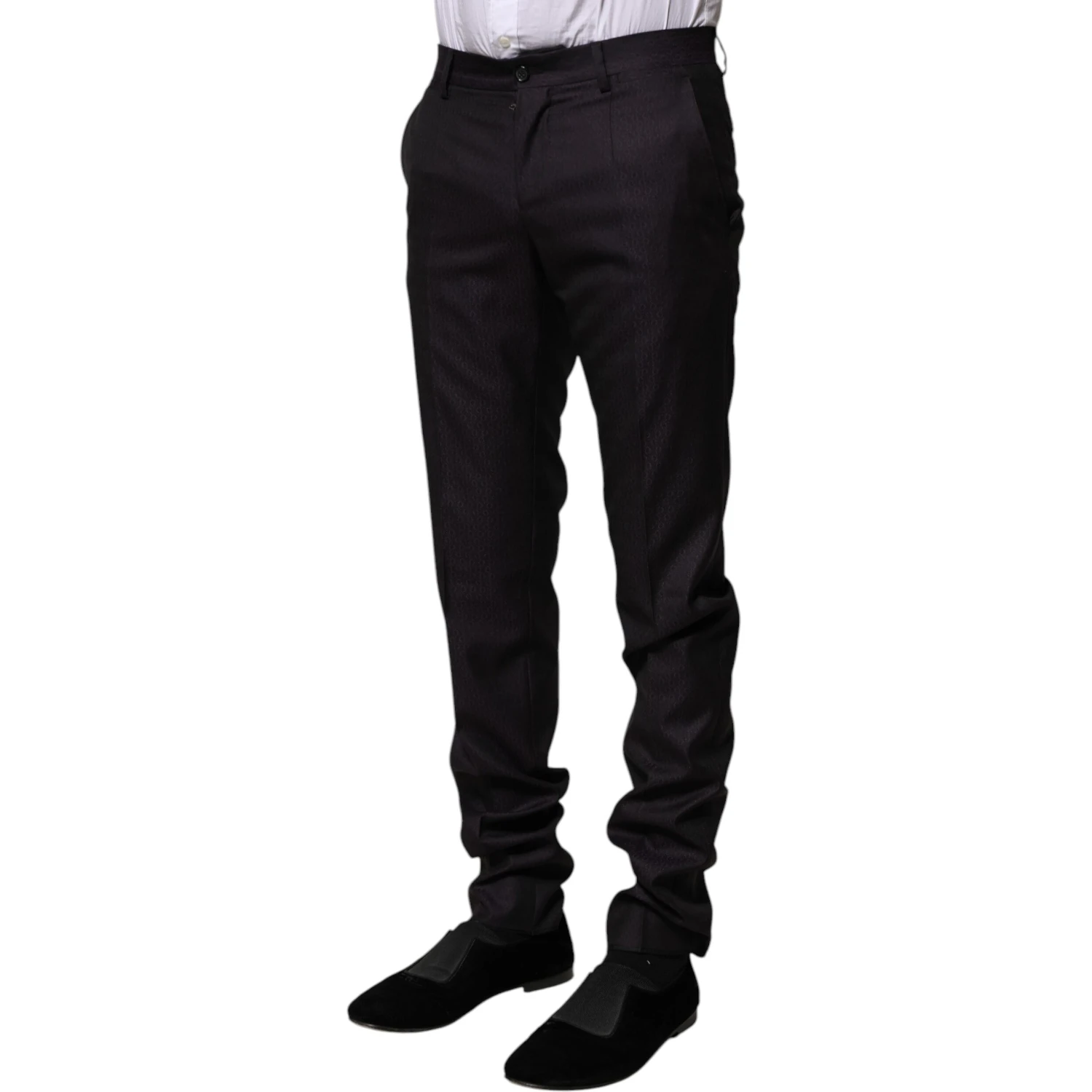 Black Wool Patterned Formal Pants