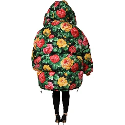 Multicolor Floral Puffer Hooded Jacket