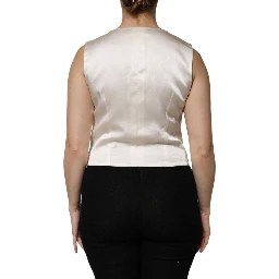 Ivory Cotton Button Down Sleeveless Vest Top