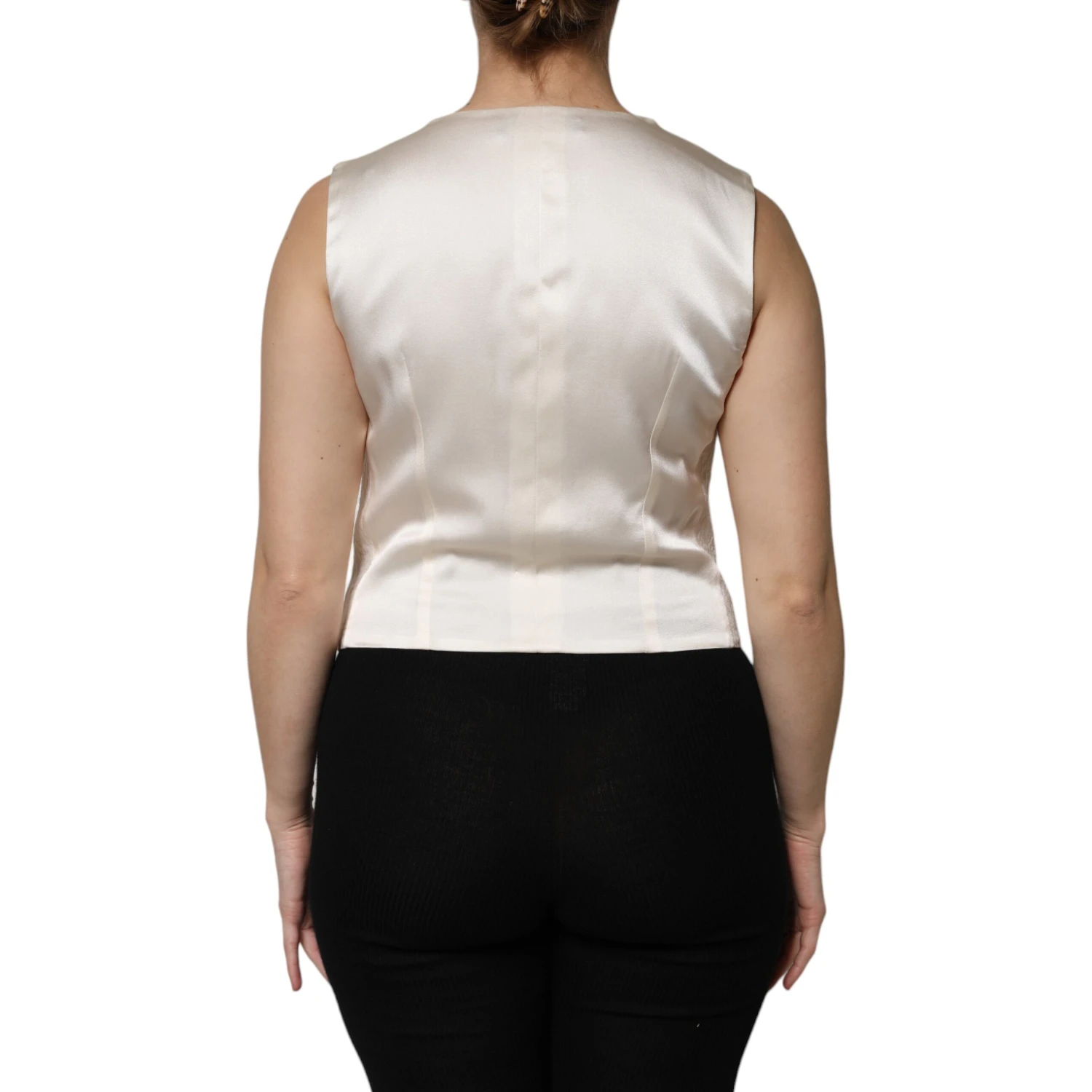 Ivory Cotton Button Down Sleeveless Vest Top