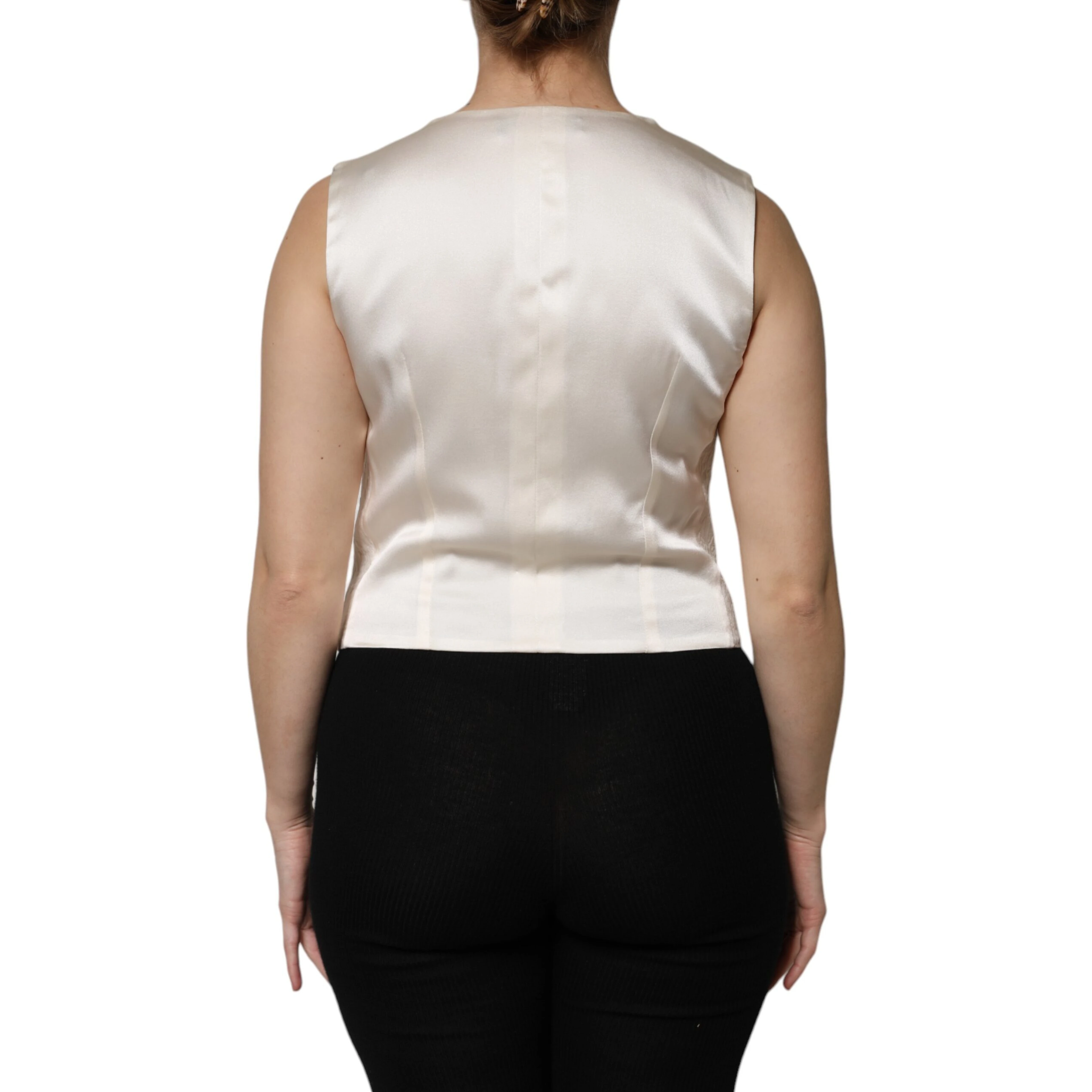 Ivory Cotton Button Down Sleeveless Vest Top