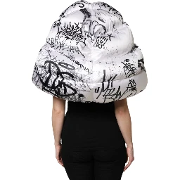 White Polyester Printed Hood Quilted Hat