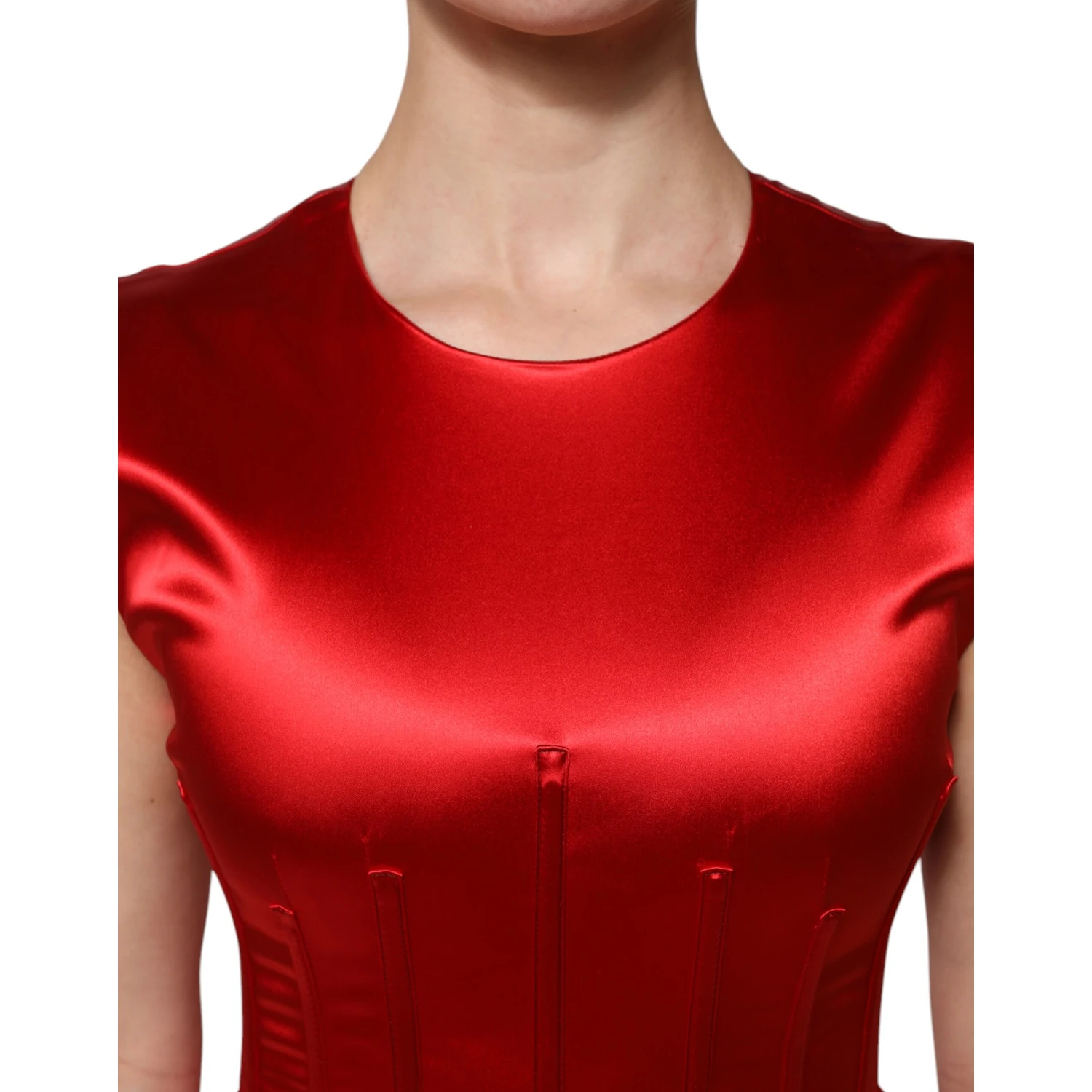 Red Acetate Sleeveless Sheath Midi Dress