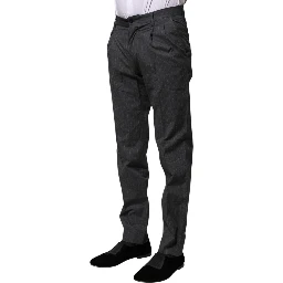 Gray Striped Cotton Formal Pants