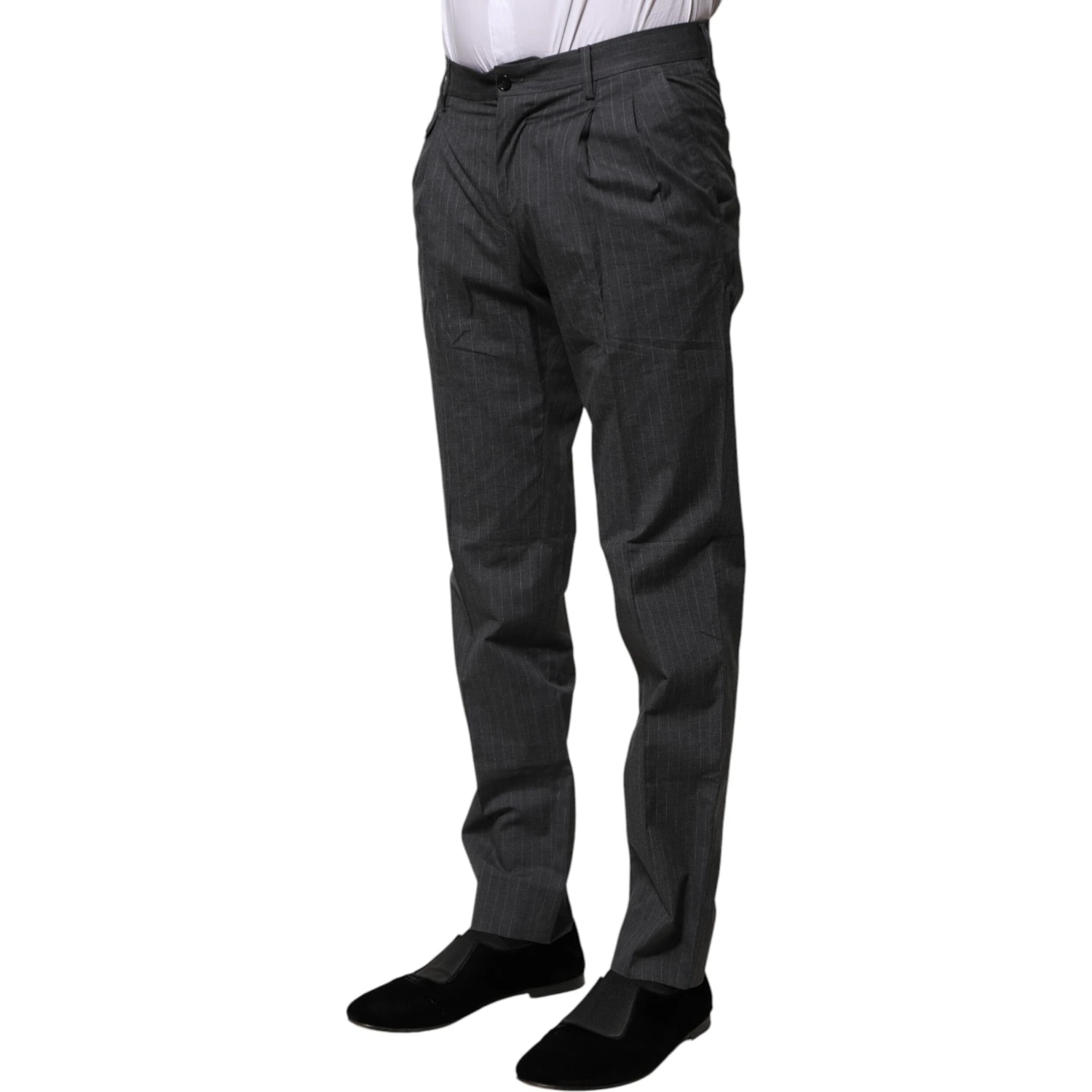 Gray Striped Cotton Formal Pants