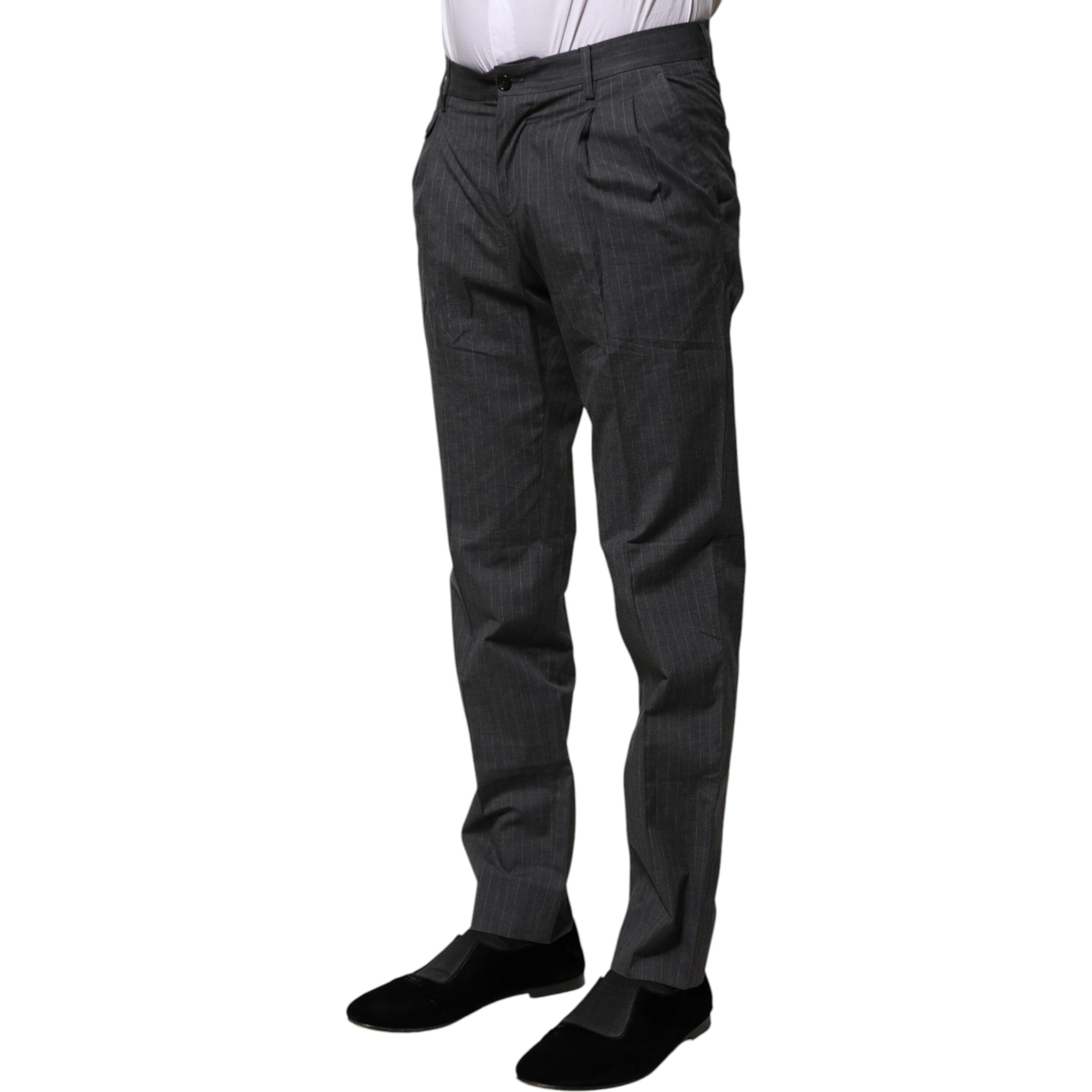 Gray Striped Cotton Formal Pants