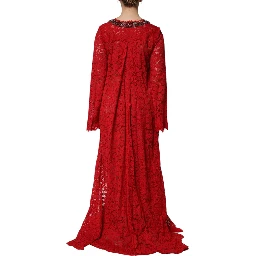 Red Floral Lace Rhinestone Embellished Dress
