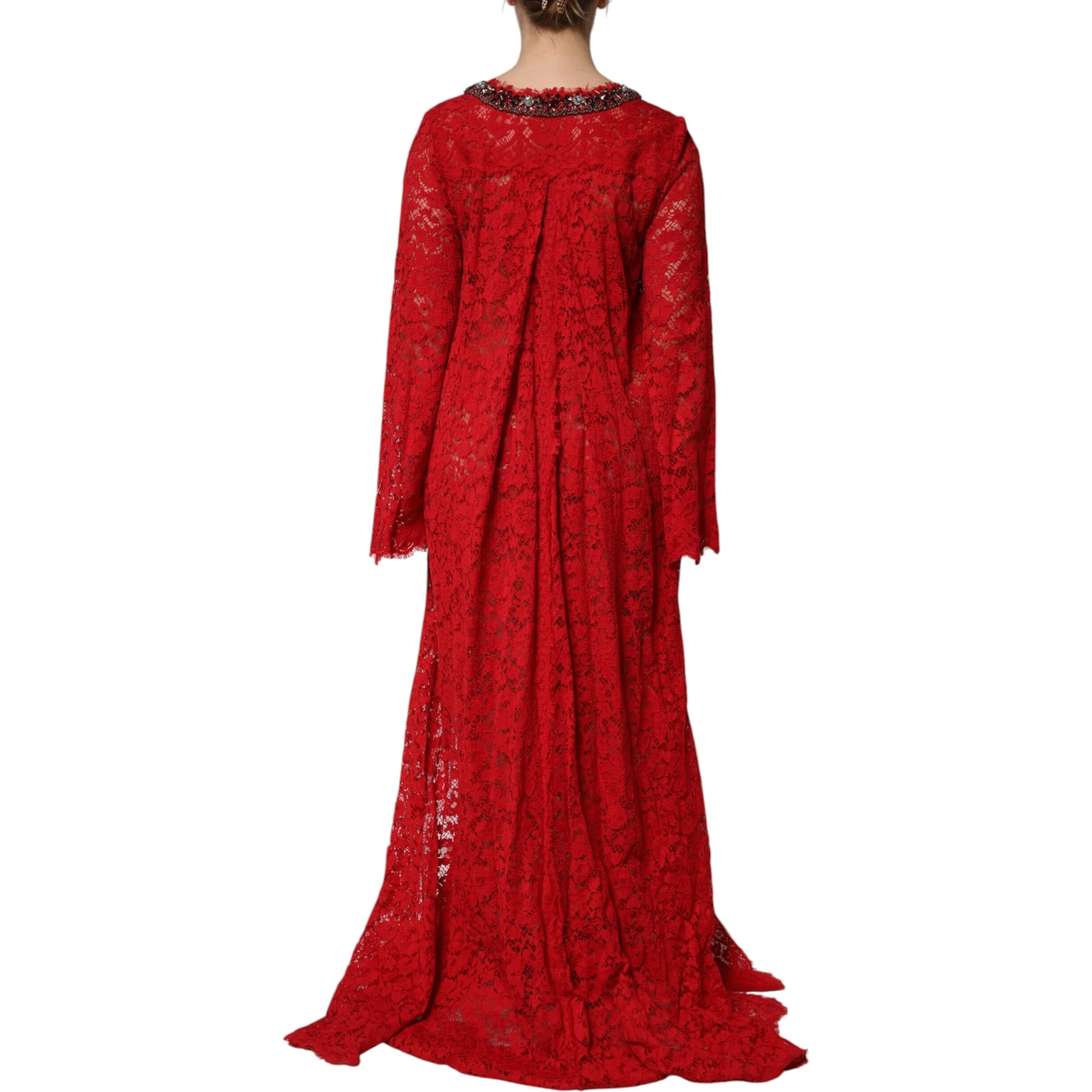 Red Floral Lace Rhinestone Embellished Dress