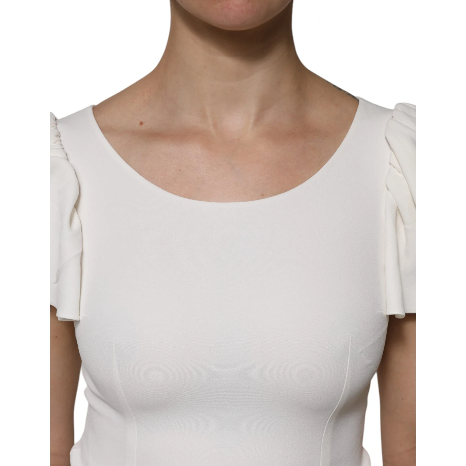 White Viscose Round Neck Short Sleeves Top